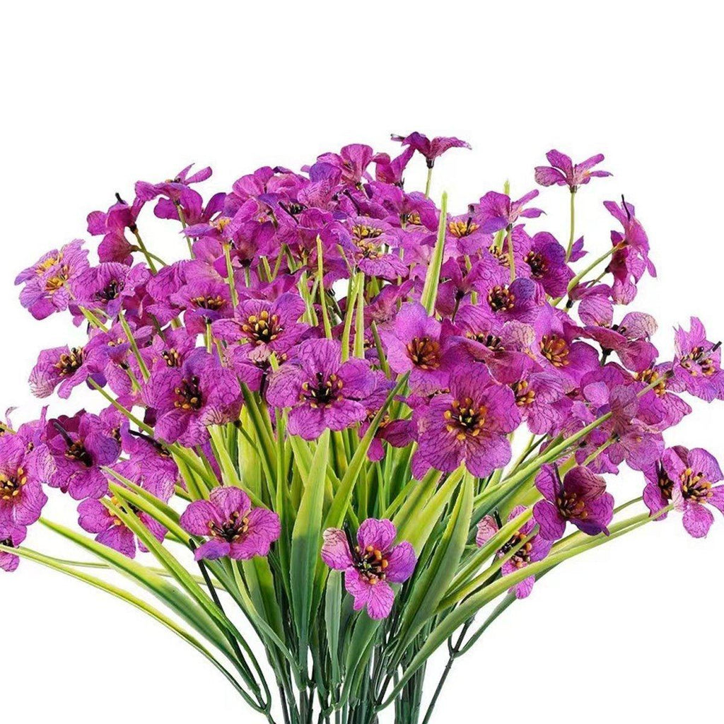 Set of twelve blue artificial spring grass flowers from Faux Flora, ideal for home and garden decor.