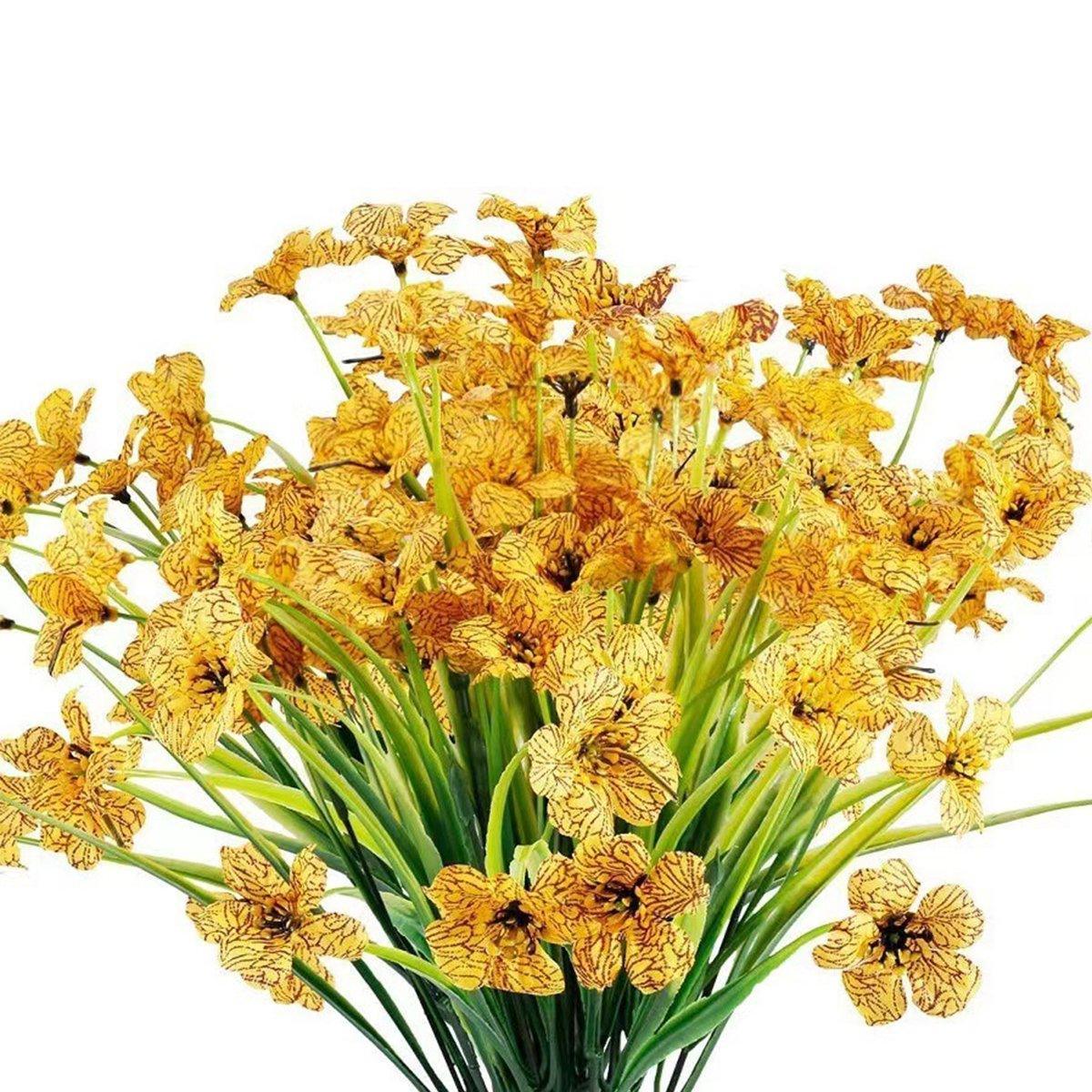 Set of twelve artificial purple spring grass flowers by Faux Flora, ideal for home and garden decor.