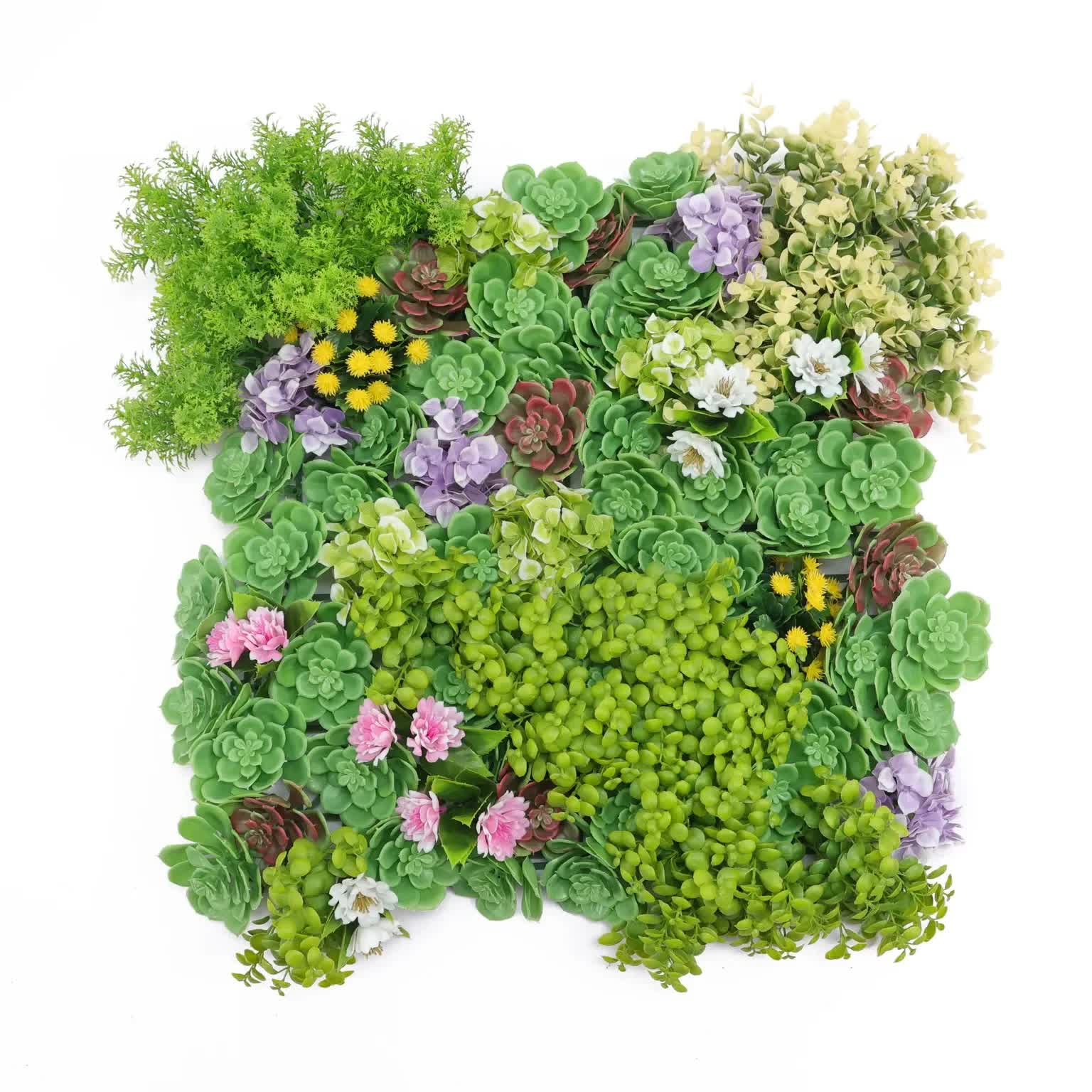 Artificial dense green succulent wall panel by Faux Flora, UV resistant, 50cm x 50cm, ideal for home and garden decor.