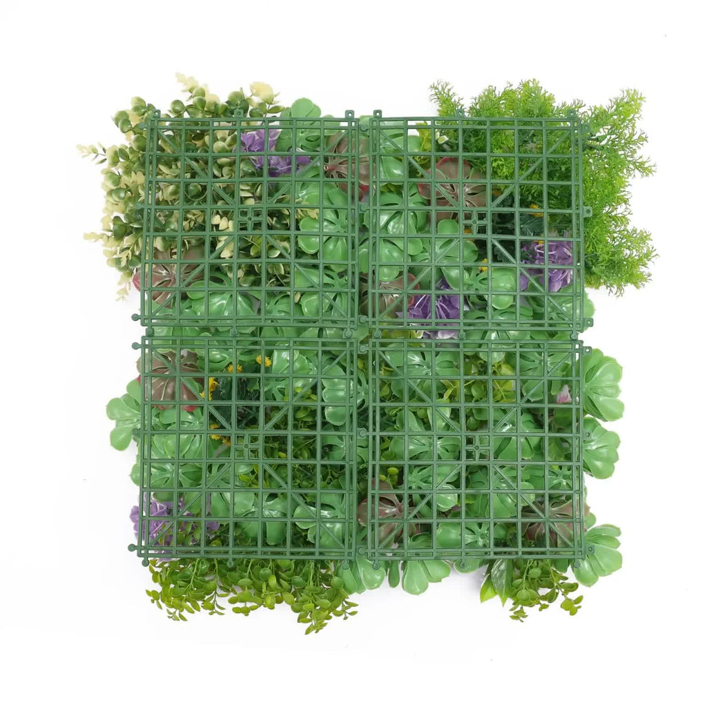 Artificial dense green succulent wall panel by Faux Flora, UV resistant, 50cm x 50cm, ideal for home and garden wall decor.