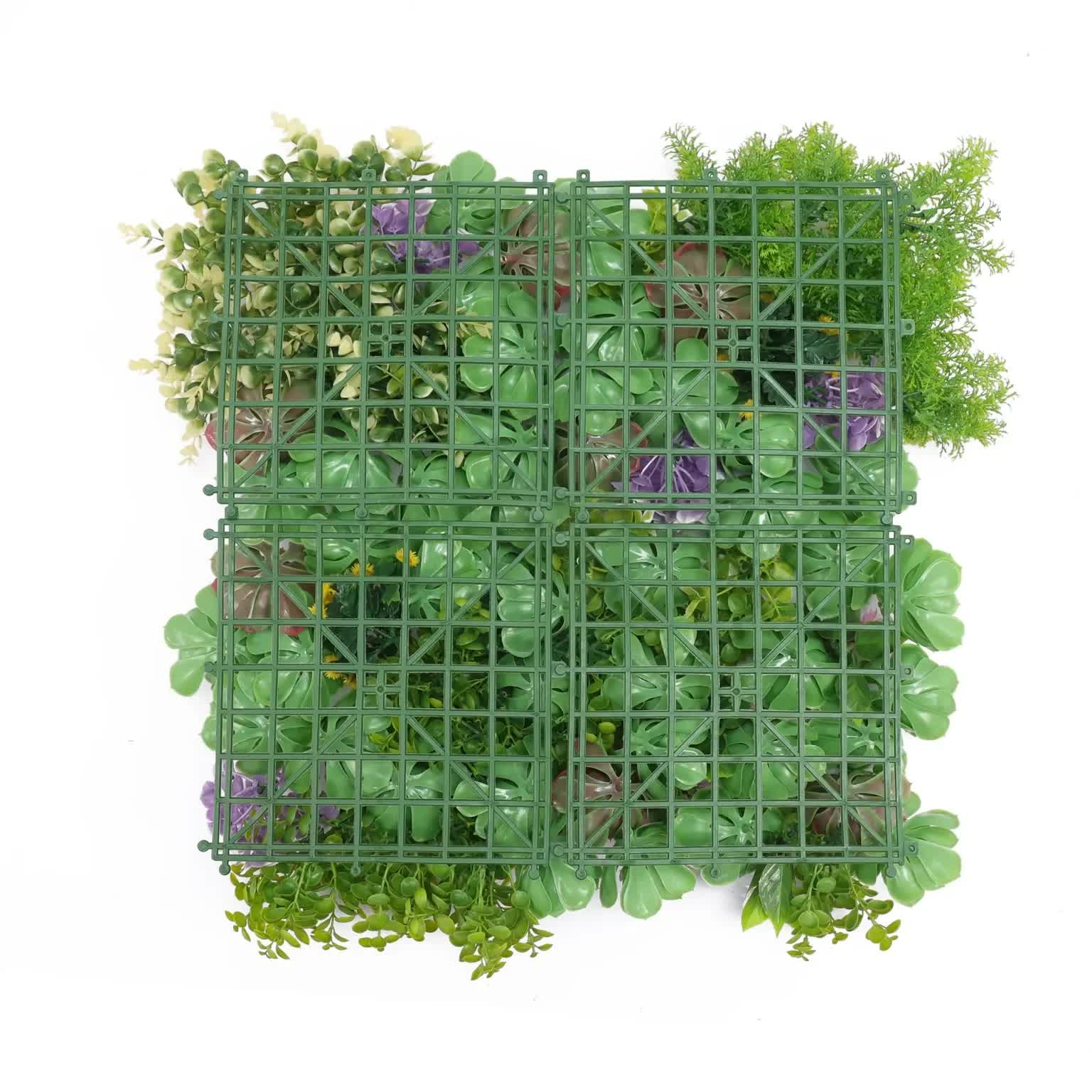 Artificial dense green succulent wall panel by Faux Flora, UV resistant, 50cm x 50cm, ideal for home and garden wall decor.