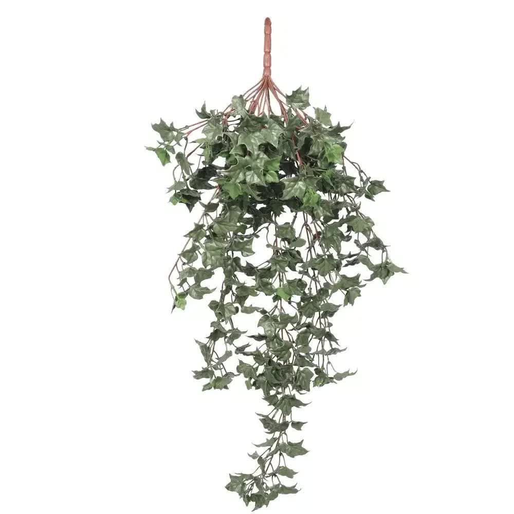 Hanging artificial ivy plant on a white background