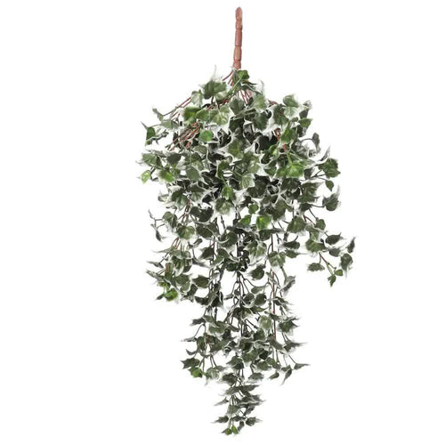 Hanging mixed green and white tipped ivy bush by Faux Flora, UV resistant, 80cm artificial hanging plant for home and garden decor.