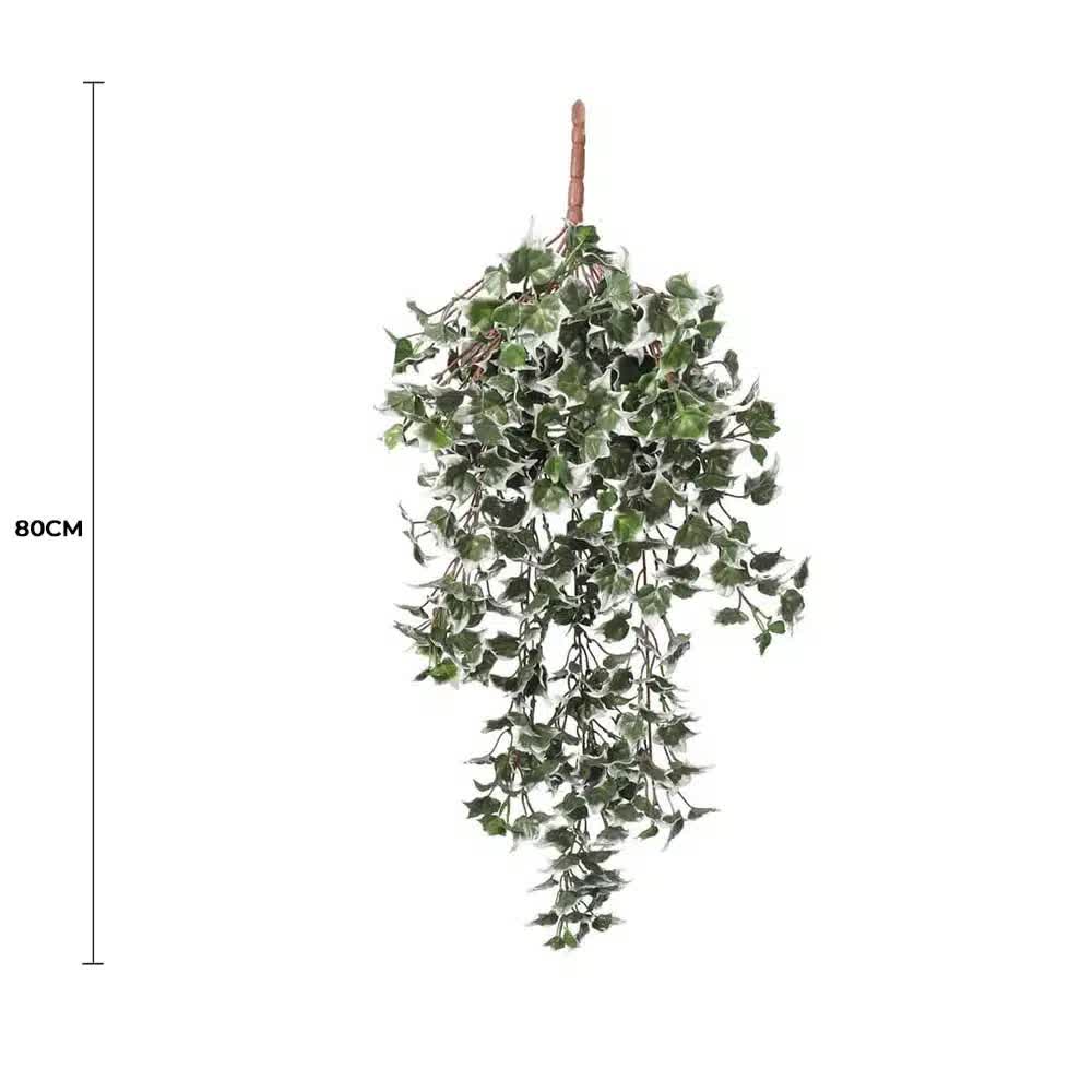 Artificial hanging ivy bush with green and white tips, UV resistant, 80cm tall, from Faux Flora, ideal for home and garden decor.
