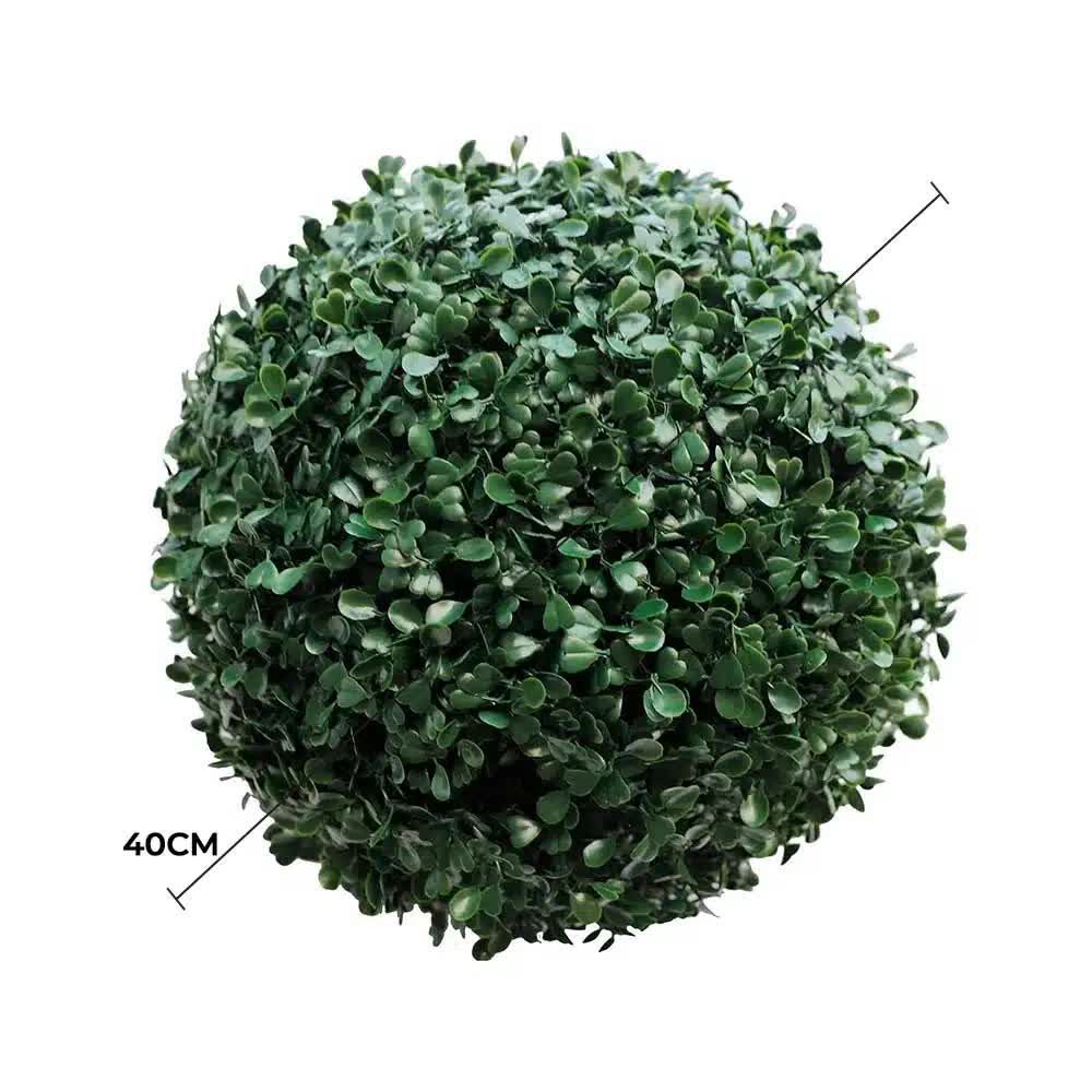 Faux Flora 40cm UV-resistant boxwood topiary ball for home and garden, artificial greenery with lush, dense foliage.