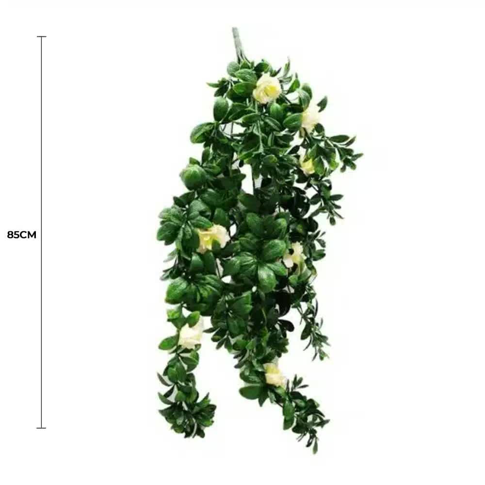 Hanging White Rose Flower Stem (UV Resistant) 85cm - Faux Flora