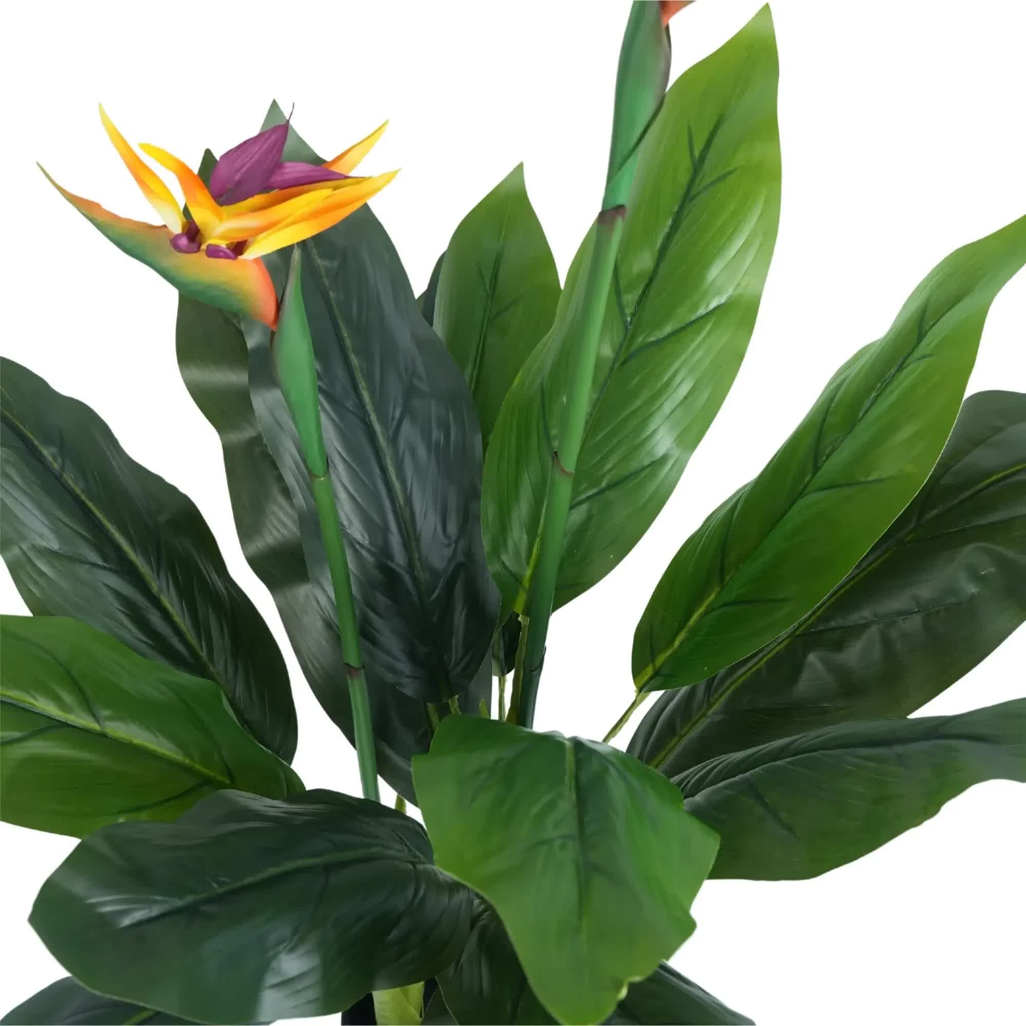Artificial Bird of Paradise potted plant by Faux Flora, 110cm tall, realistic green leaves for home and garden decor.