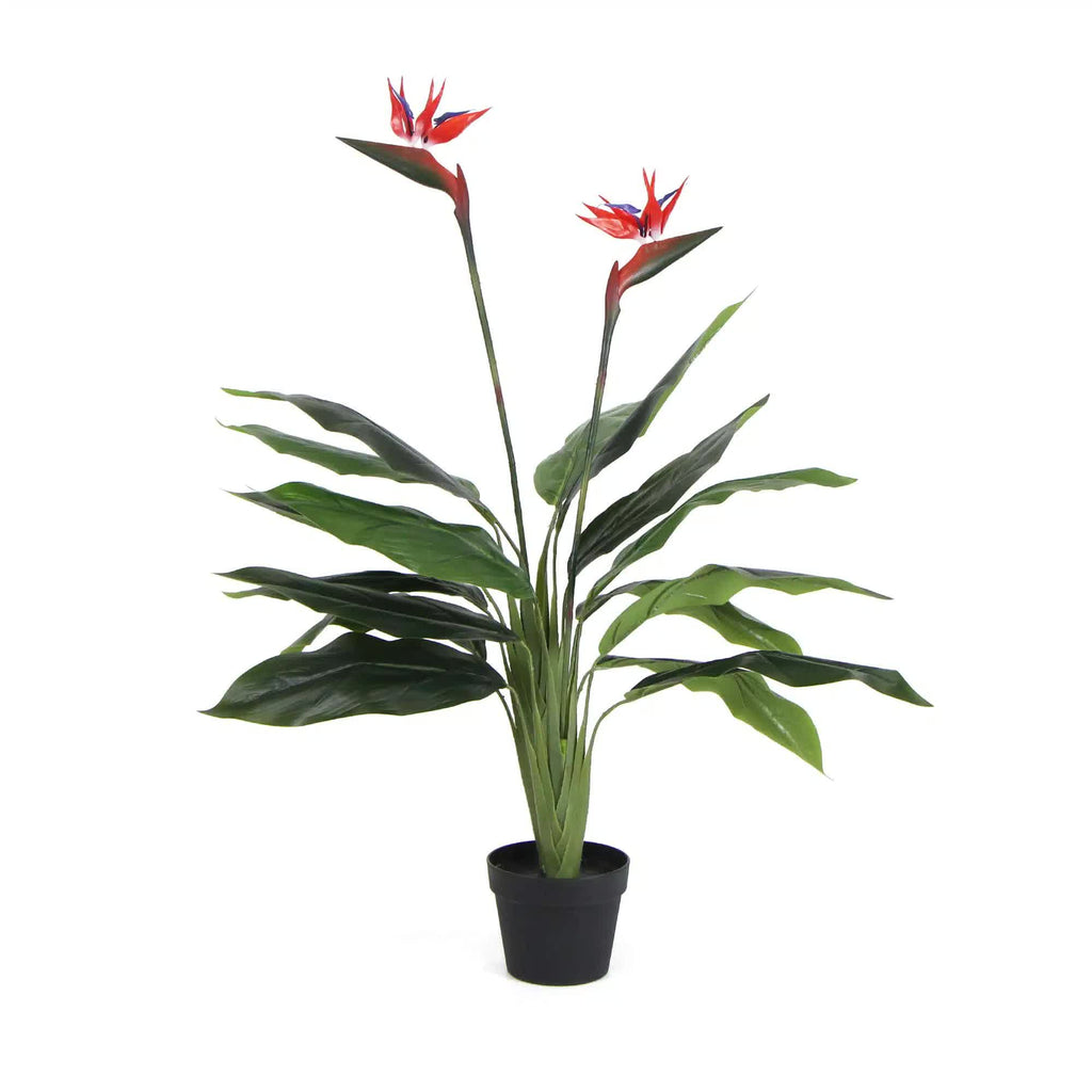 Artificial Bird of Paradise potted plant with red flowers, 110cm tall, faux flora home and garden decor, realistic artificial plant.