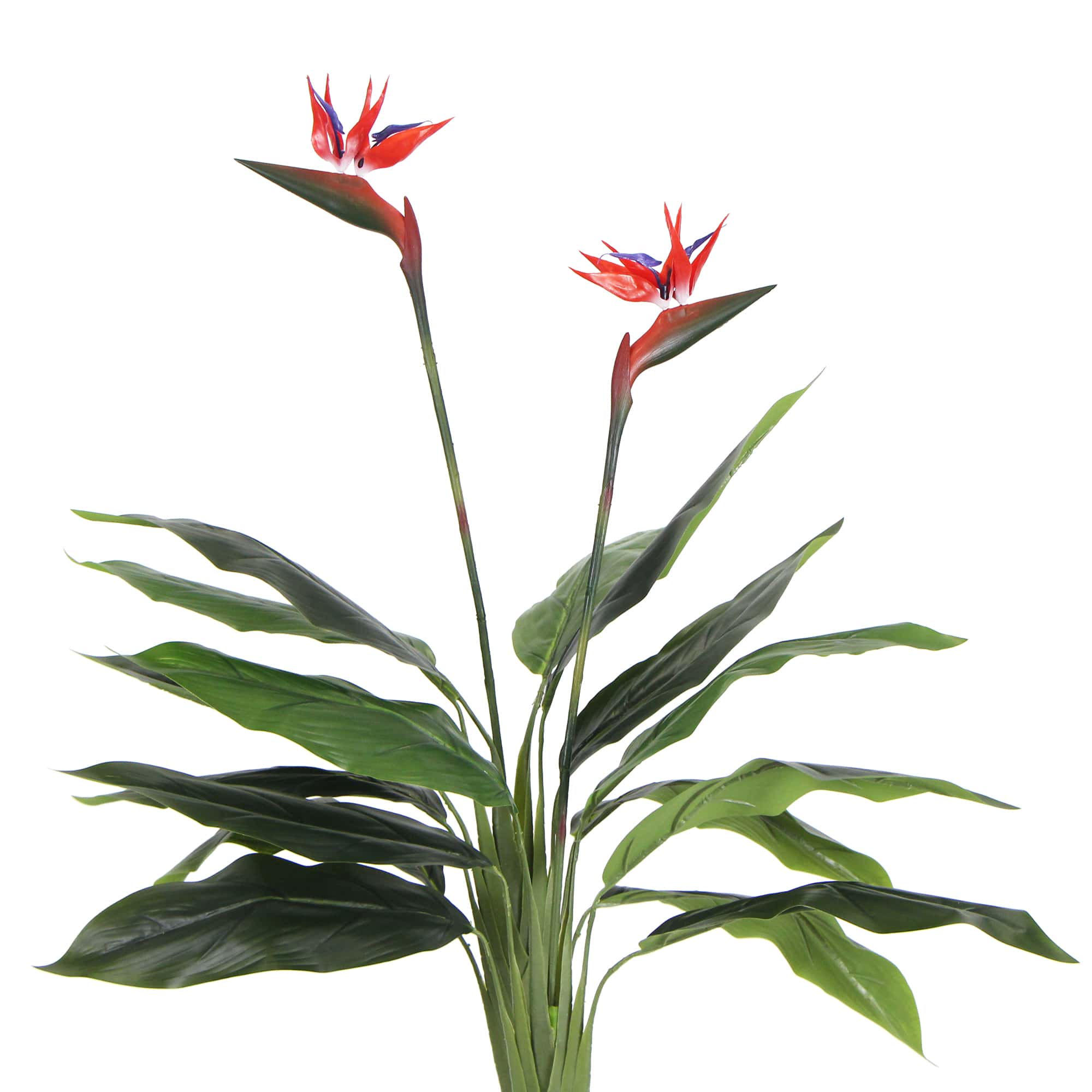 Potted artificial Bird of Paradise plant with red flowers, 110cm tall, from Faux Flora, perfect for home and garden decor.