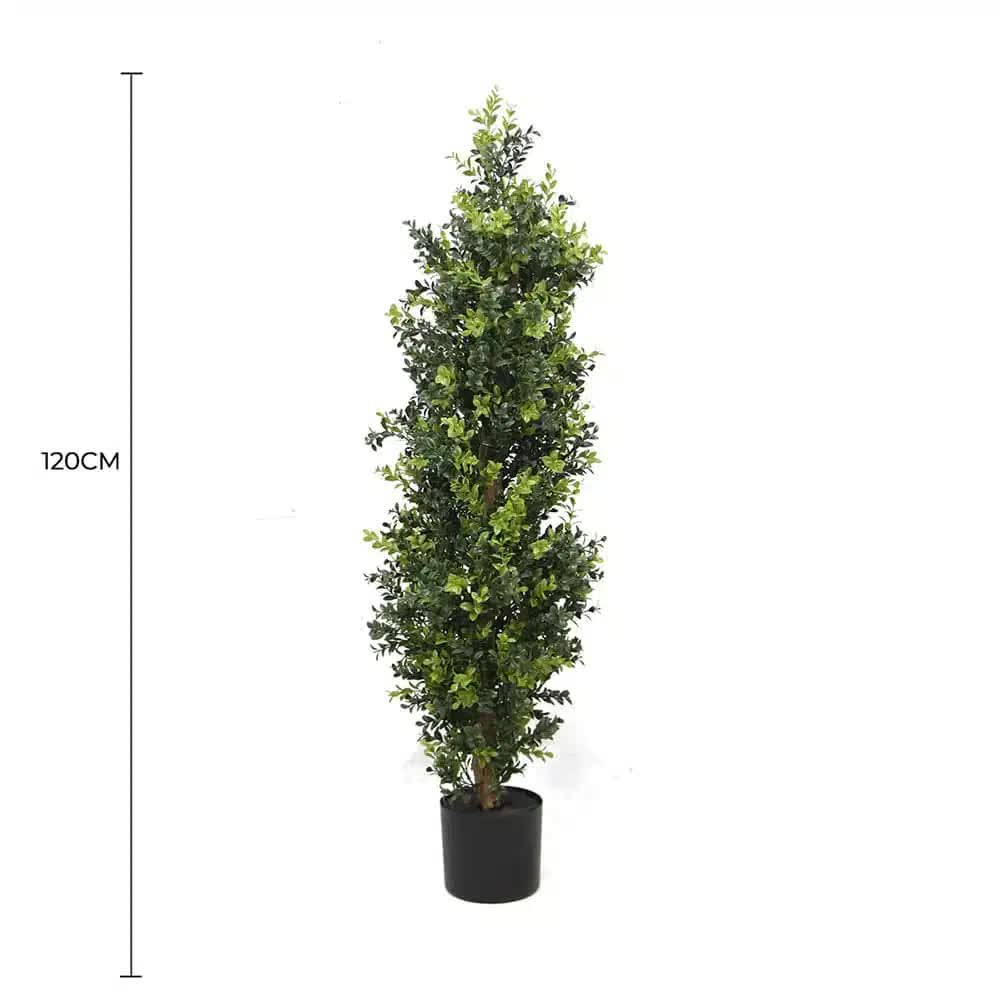 Artificial potted plant with dimensions on a white background