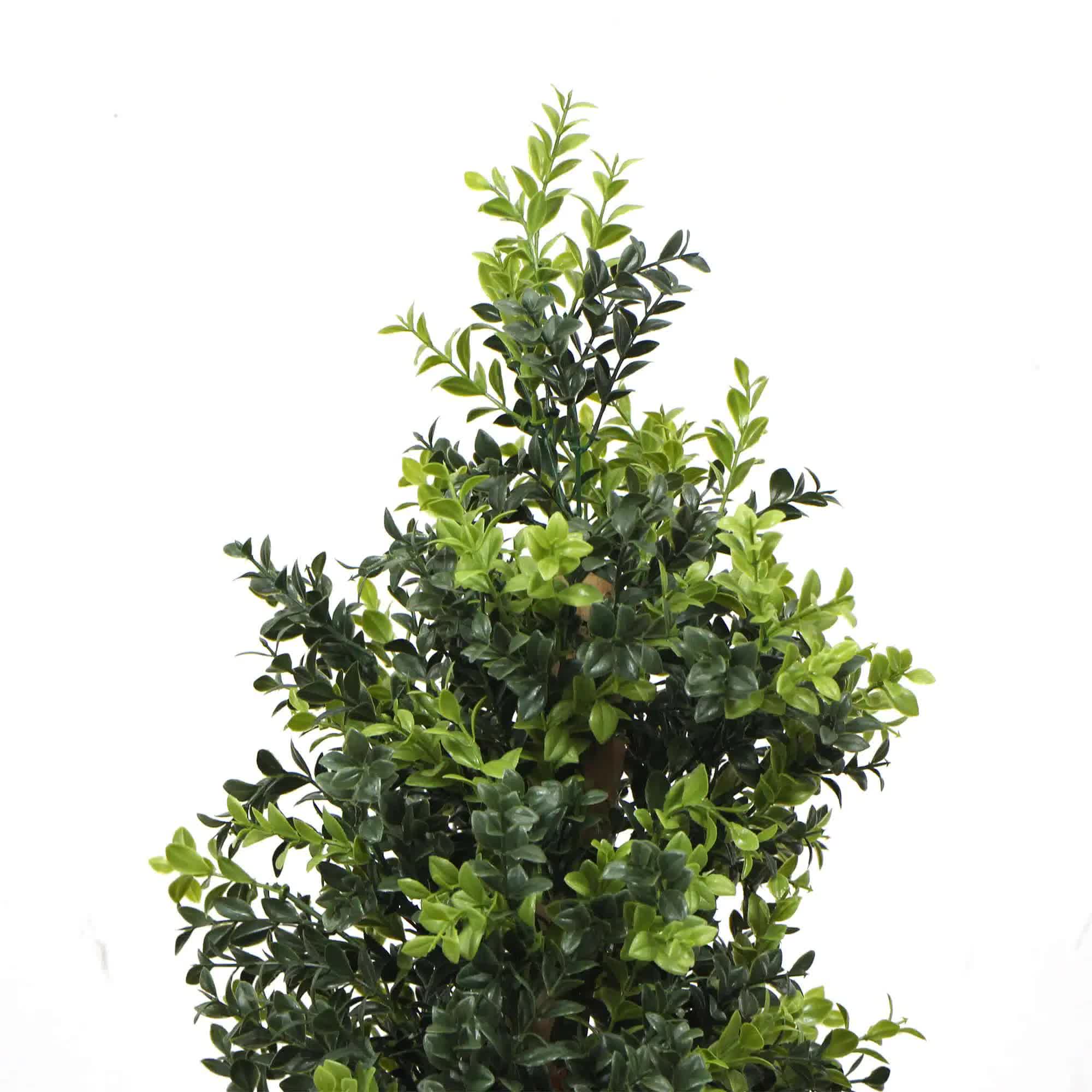 Artificial boxwood topiary on a white background