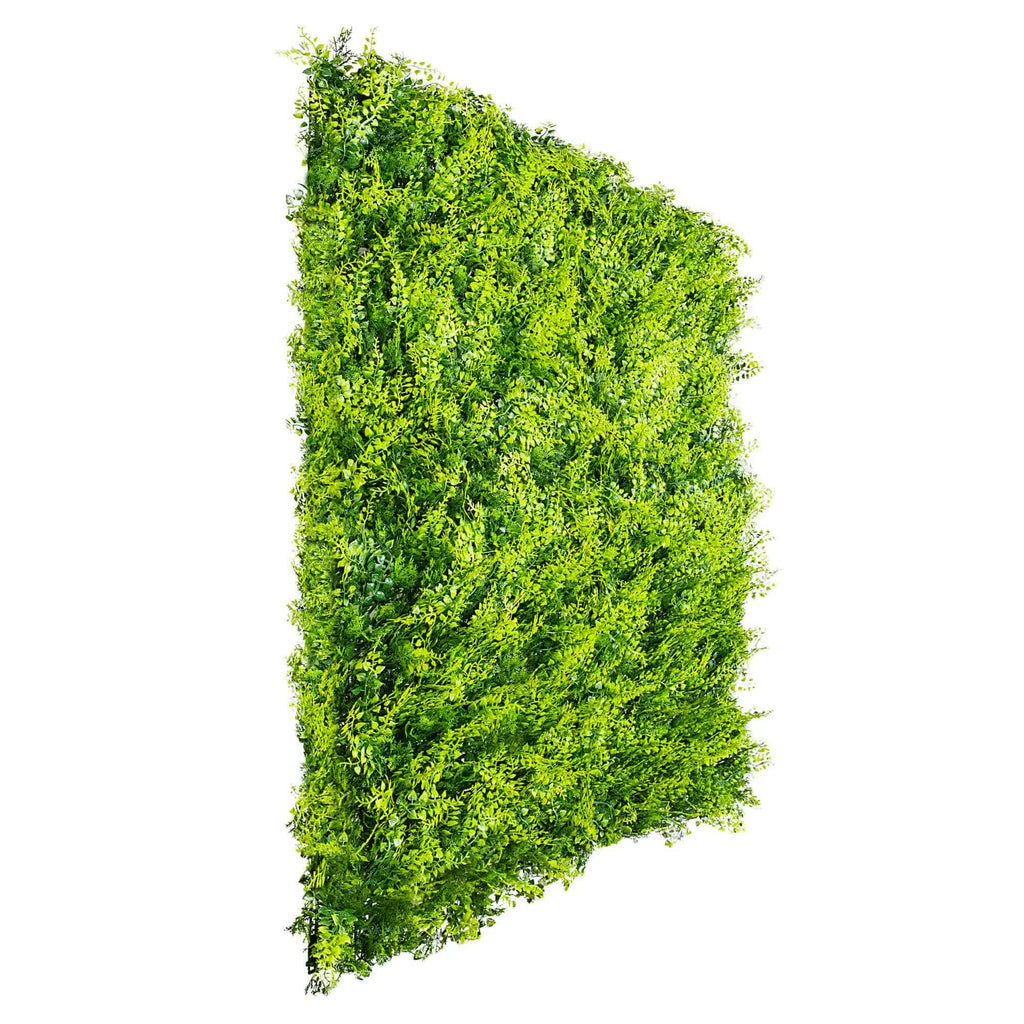 Faux Flora Mediterranean Fern vertical wall panel, UV resistant artificial plant for home and garden decor, 100cm by 100cm.