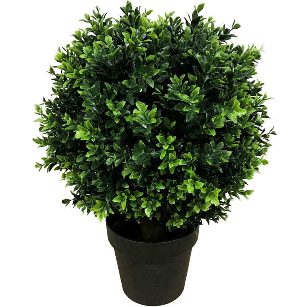 Artificial Hedyotis topiary shrub by Faux Flora, UV resistant 50cm tall, ideal for home and garden decor with lush green foliage.