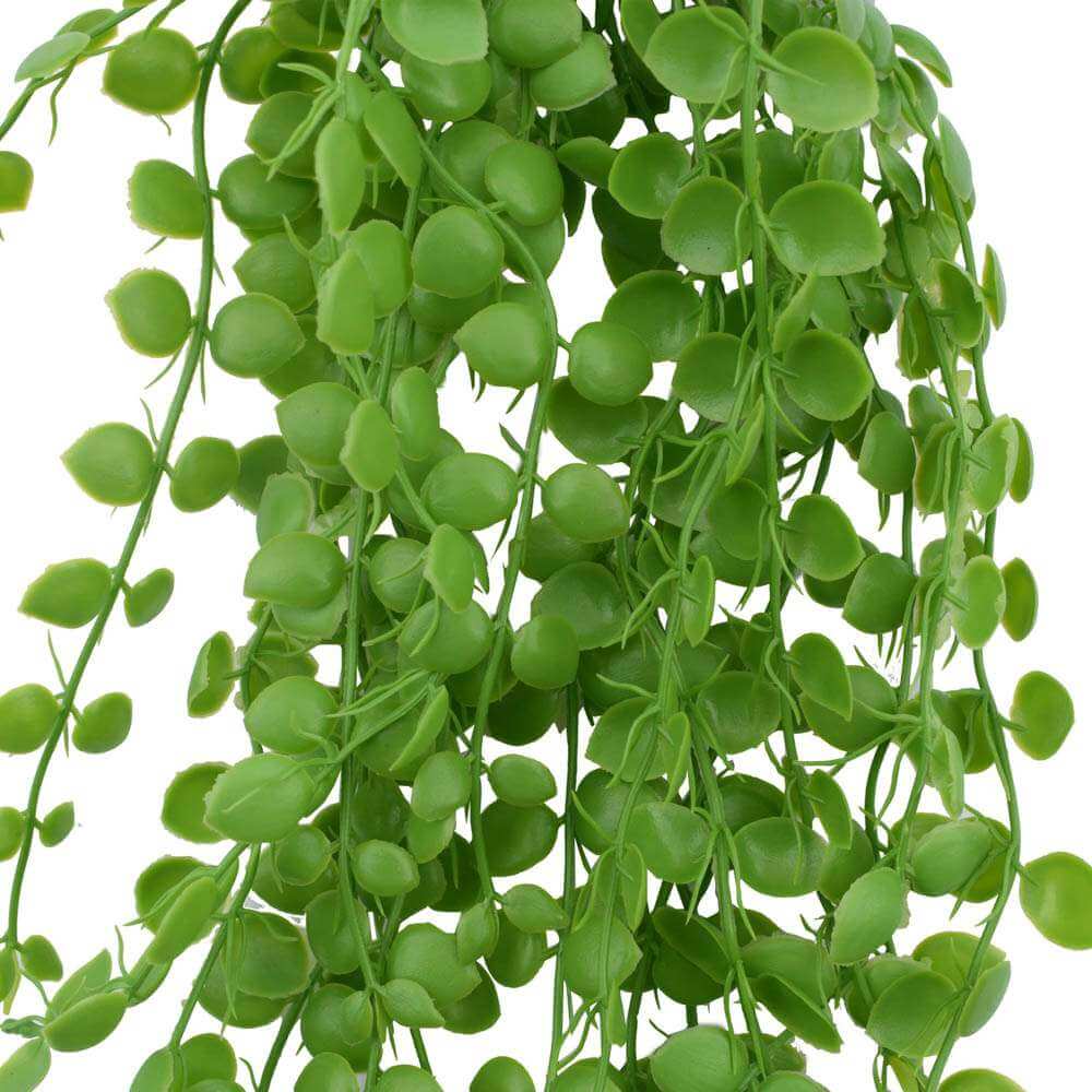 Faux Flora hanging pearlescent artificial plant, UV resistant, 90cm tall, decorative hanging plant for home and garden decor.