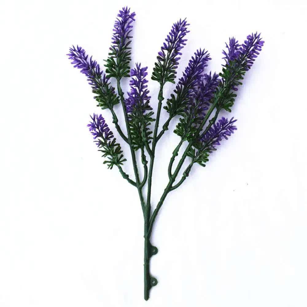 Small artificial lavender flower stem by Faux Flora, UV resistant 26cm wall plant for home and garden decor.