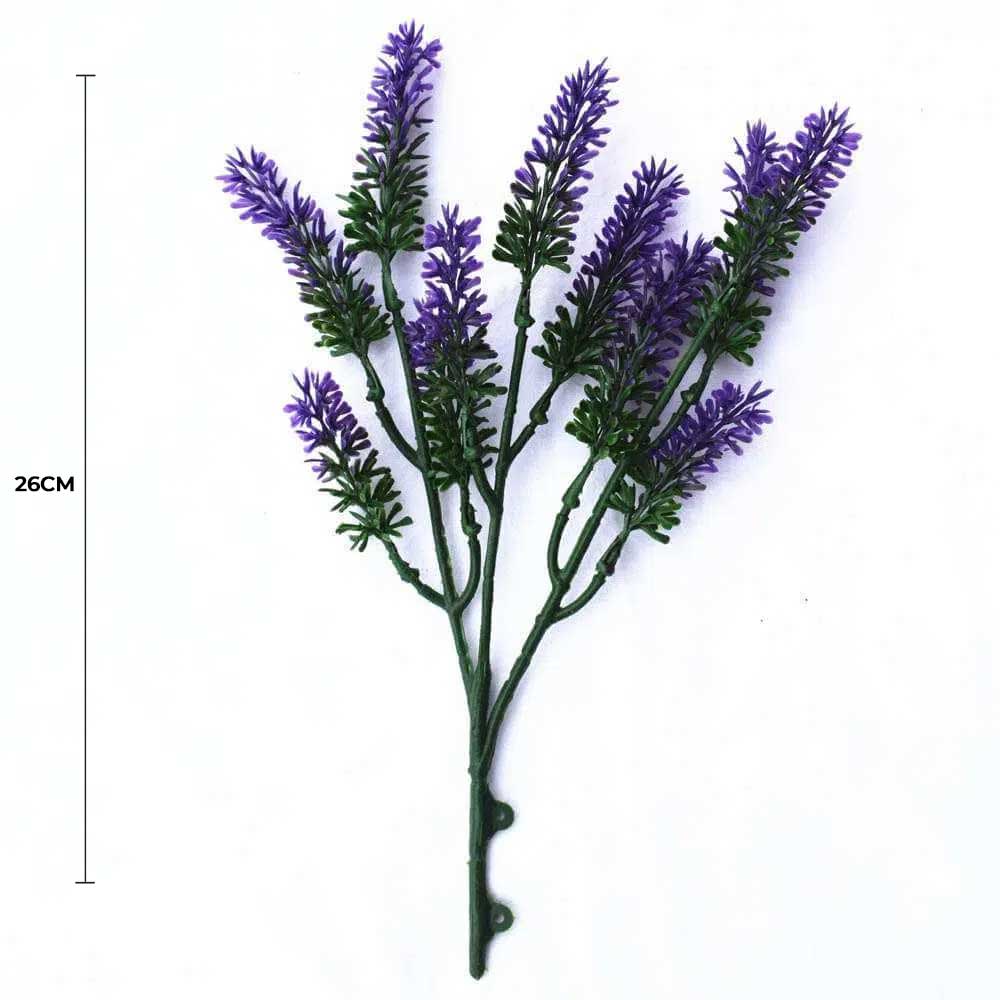 Small artificial lavender flower stem from Faux Flora, UV resistant wall plant, 26cm tall, for home and garden decor.