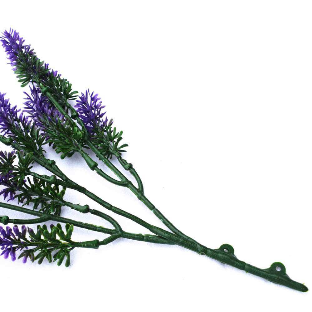 Small artificial lavender flower stem by Faux Flora, 26cm UV resistant wall plant with purple blooms and green leaves.