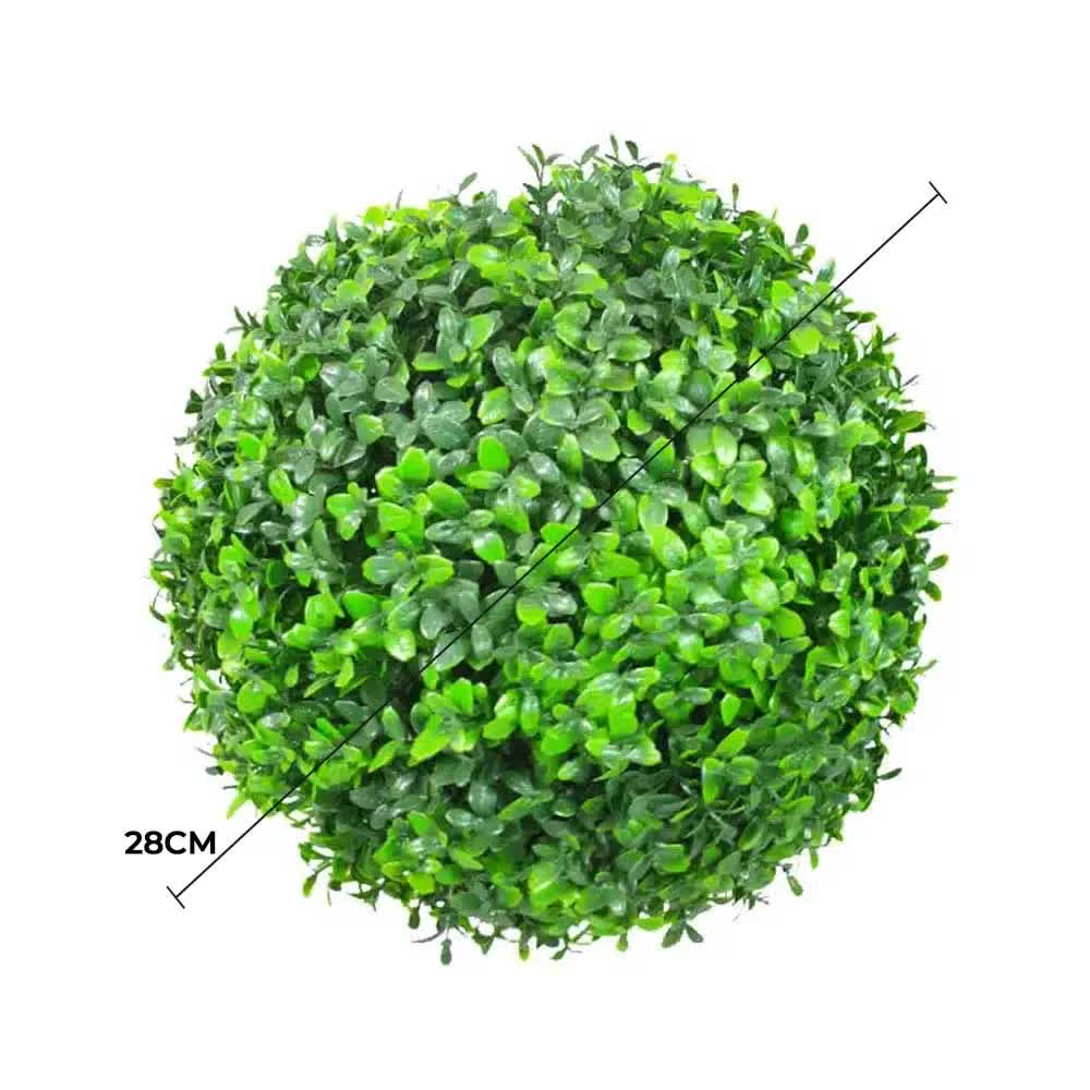 Medium green leaf Buxus topiary ball from Faux Flora, 28cm, UV resistant artificial plant for home and garden decor.
