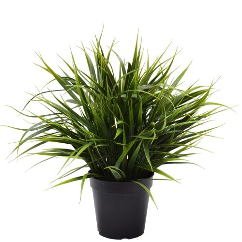Artificial dense green grass in a pot by Faux Flora, UV resistant, 38cm for home and garden décor or landscaping.