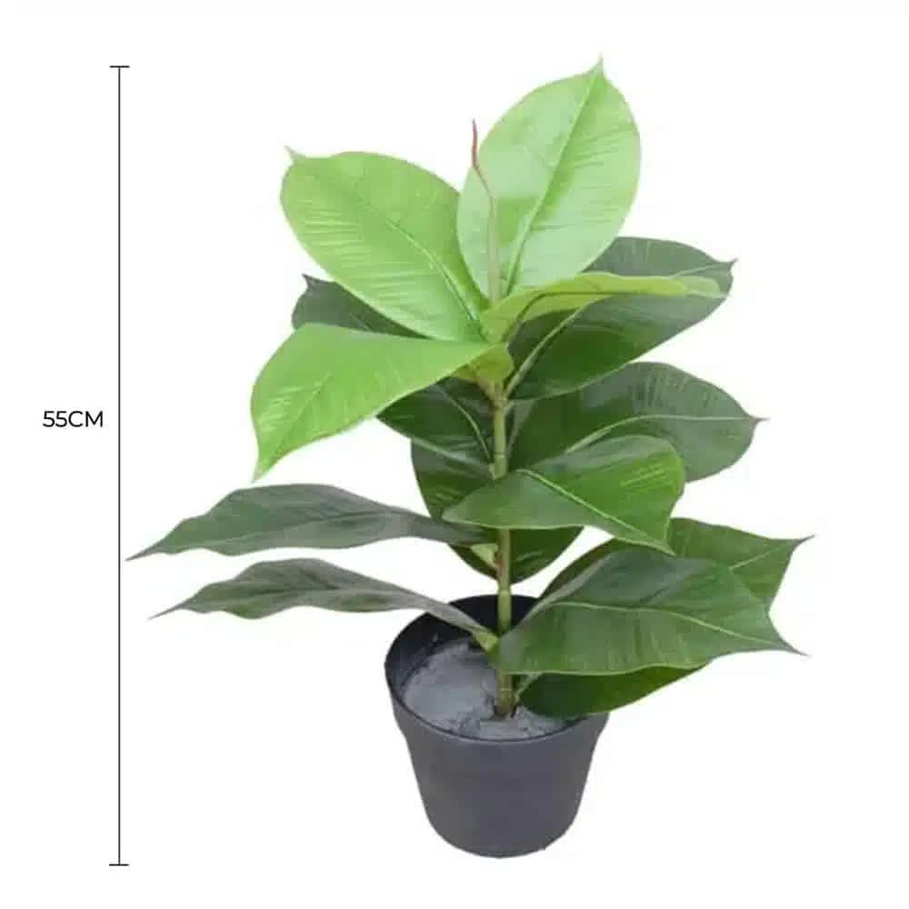 Artificial potted rubber plant from Faux Flora, 55cm tall, realistic green leaves in a stylish pot for home decor.