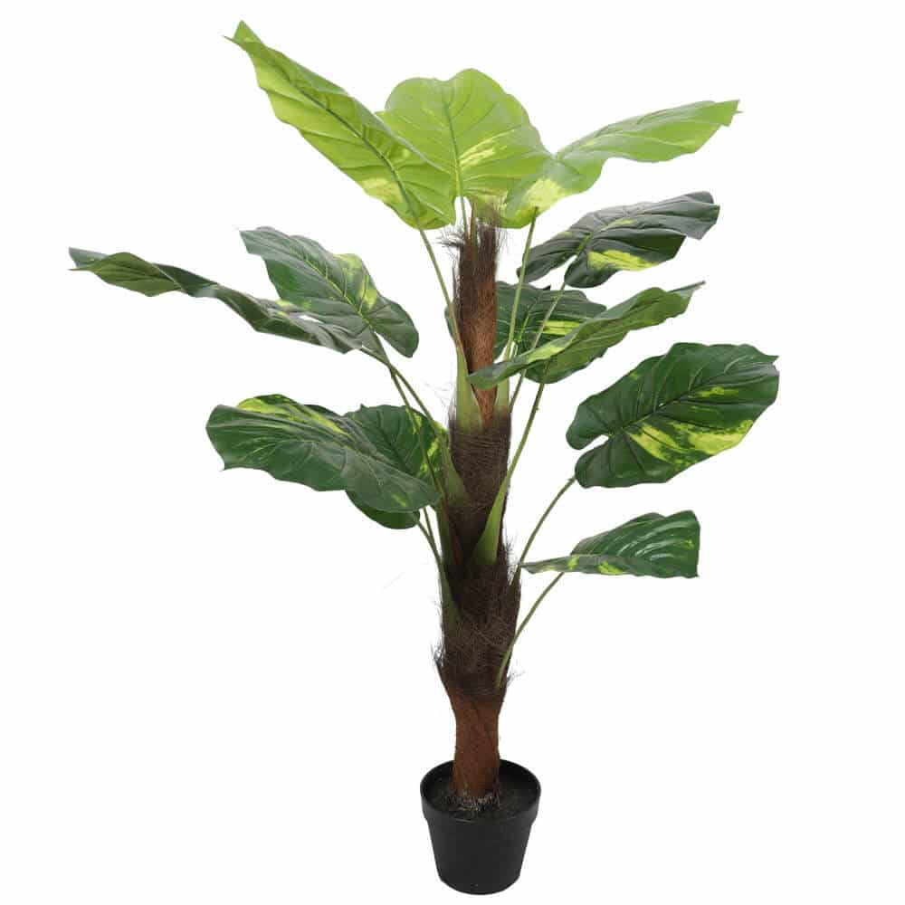 Artificial potted Pothos plant with pole by Faux Flora, 100cm tall, lush green faux foliage in a decorative pot for home or garden.