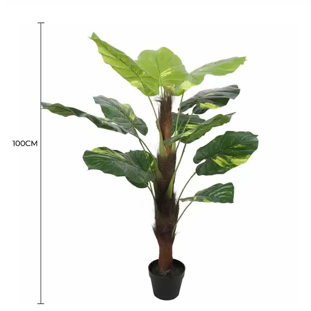 Artificial potted pothos plant by Faux Flora, 100cm tall with a supporting pole, ideal for home and garden décor.
