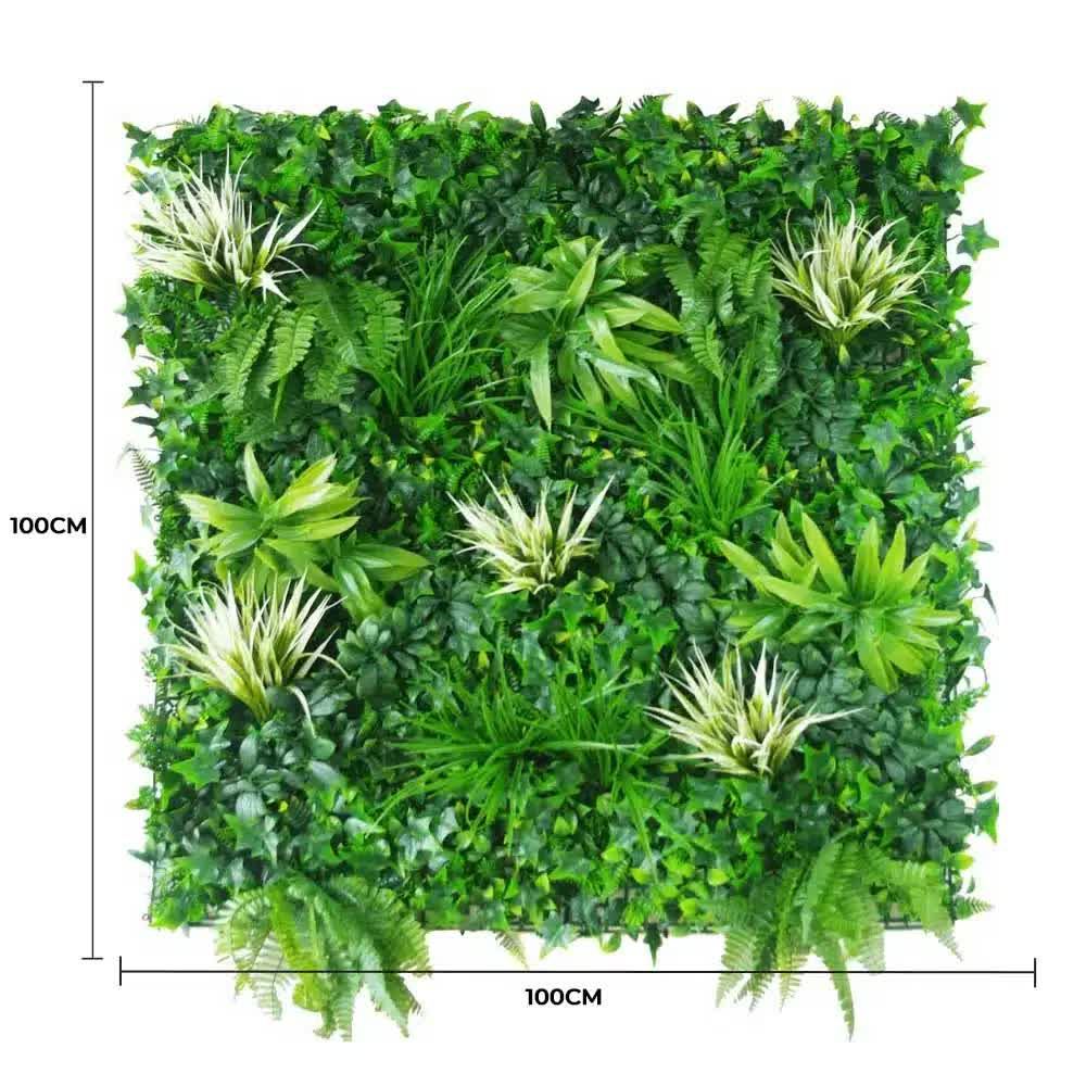 White grassy greenery vertical garden wall panel by Faux Flora, UV resistant artificial wall plant for indoor or outdoor decor.