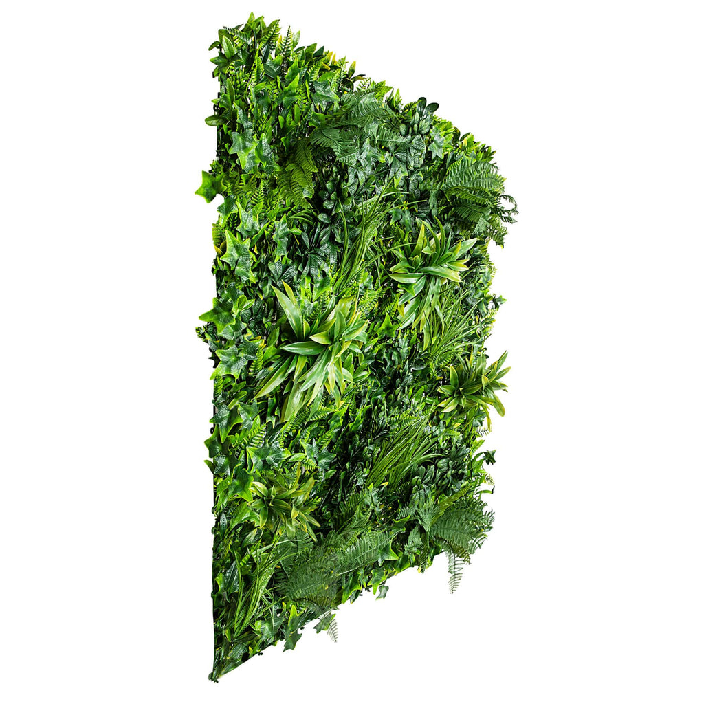 White grassy greenery vertical garden wall panel by Faux Flora, UV resistant, 100cm x 100cm for home and garden decor.