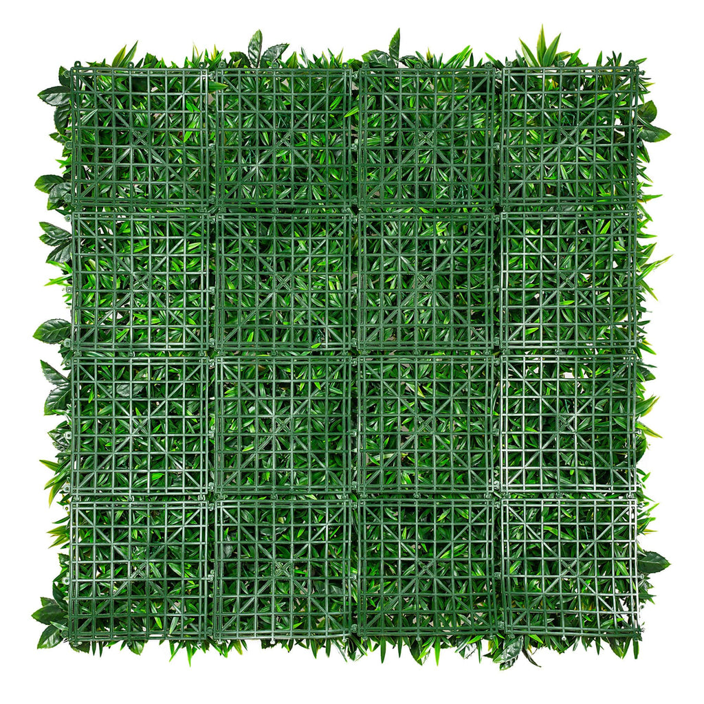 White grassy greenery vertical garden wall panel by Faux Flora, UV resistant artificial wall plant, 100cm x 100cm, for home and garden.