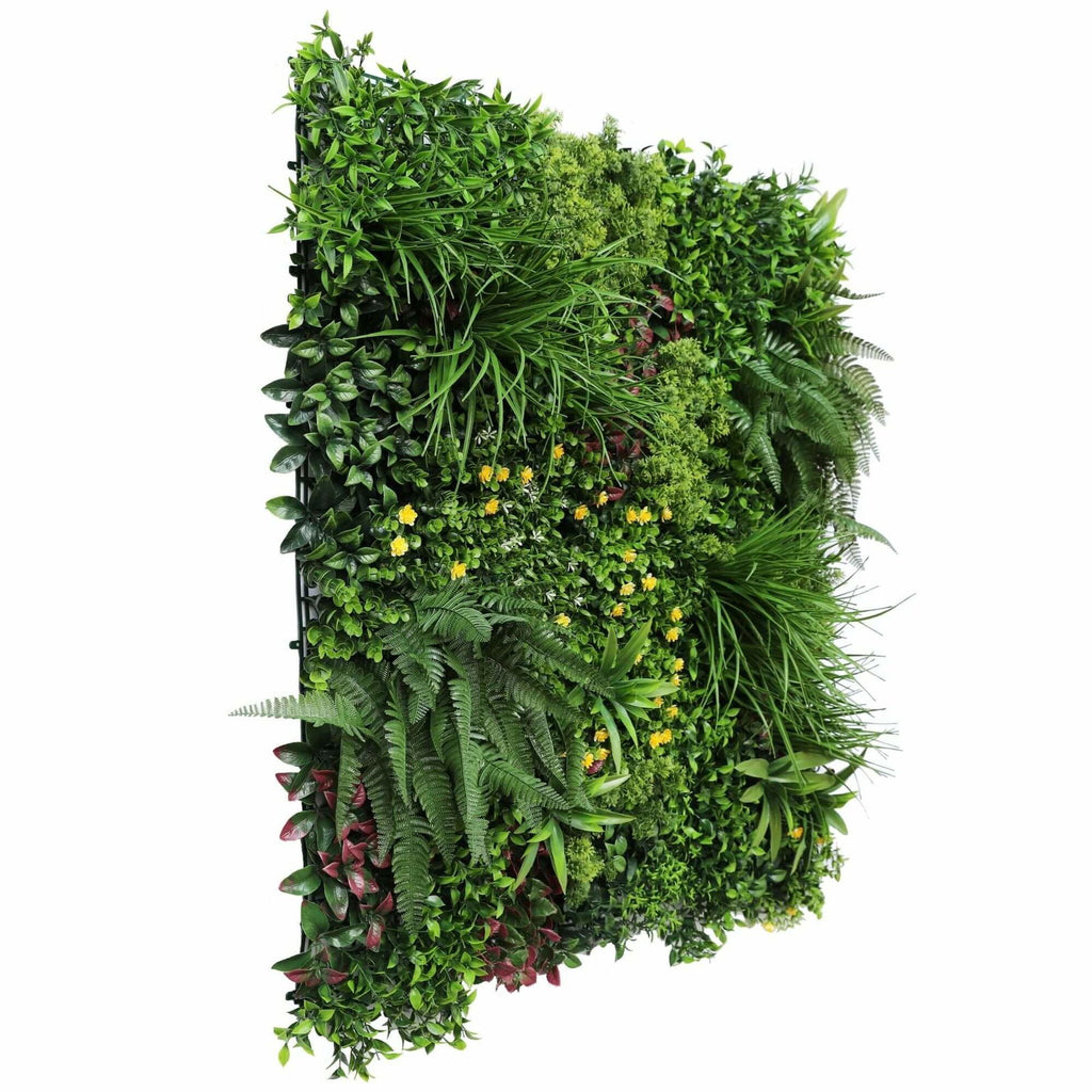 Faux Flora luxury country fern recycled vertical garden panel with green wall design, UV resistant, 100cm x 100cm, for home and garden.