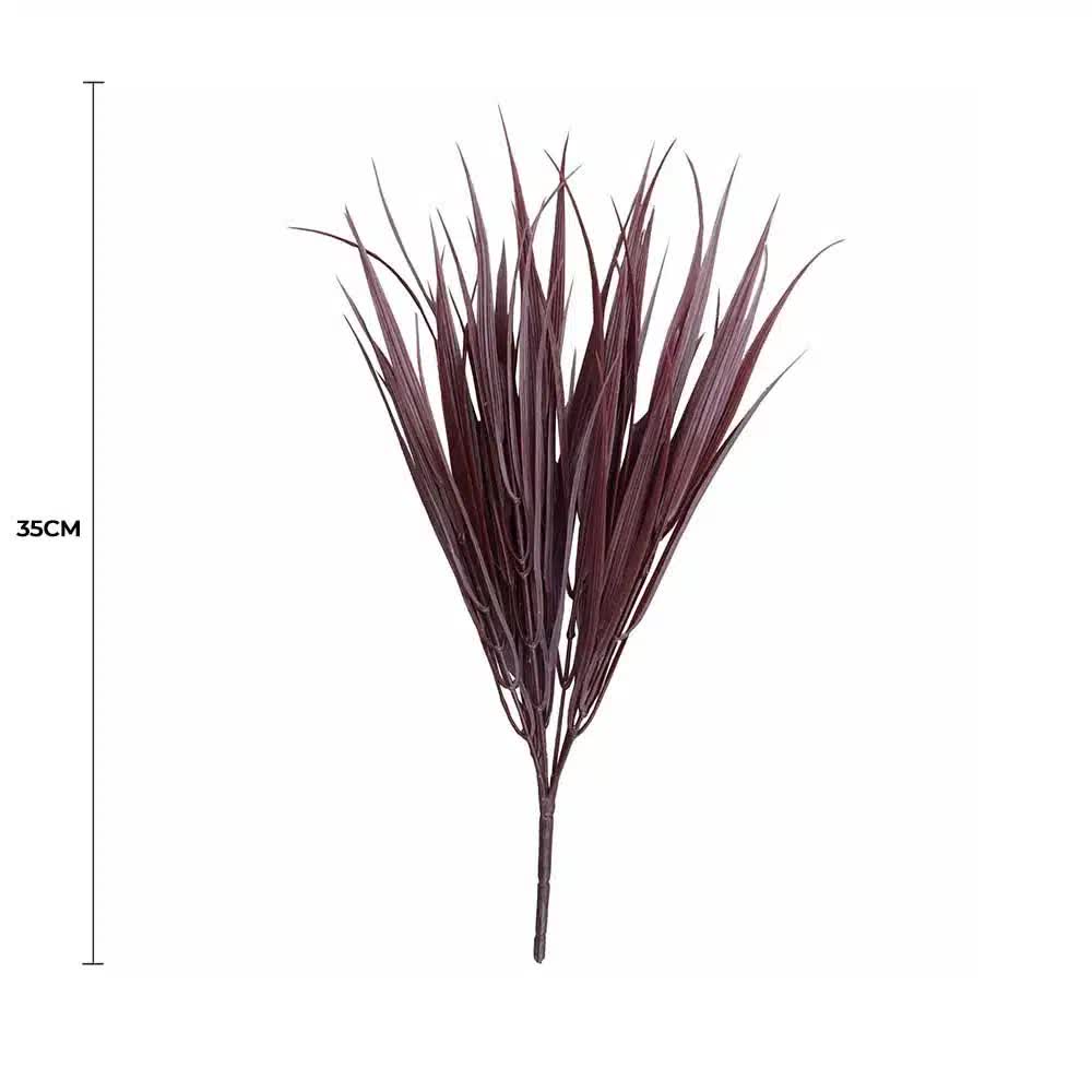 Dark red artificial grass stem from Faux Flora, UV resistant, 35cm tall, ideal for home and garden decorative plants.