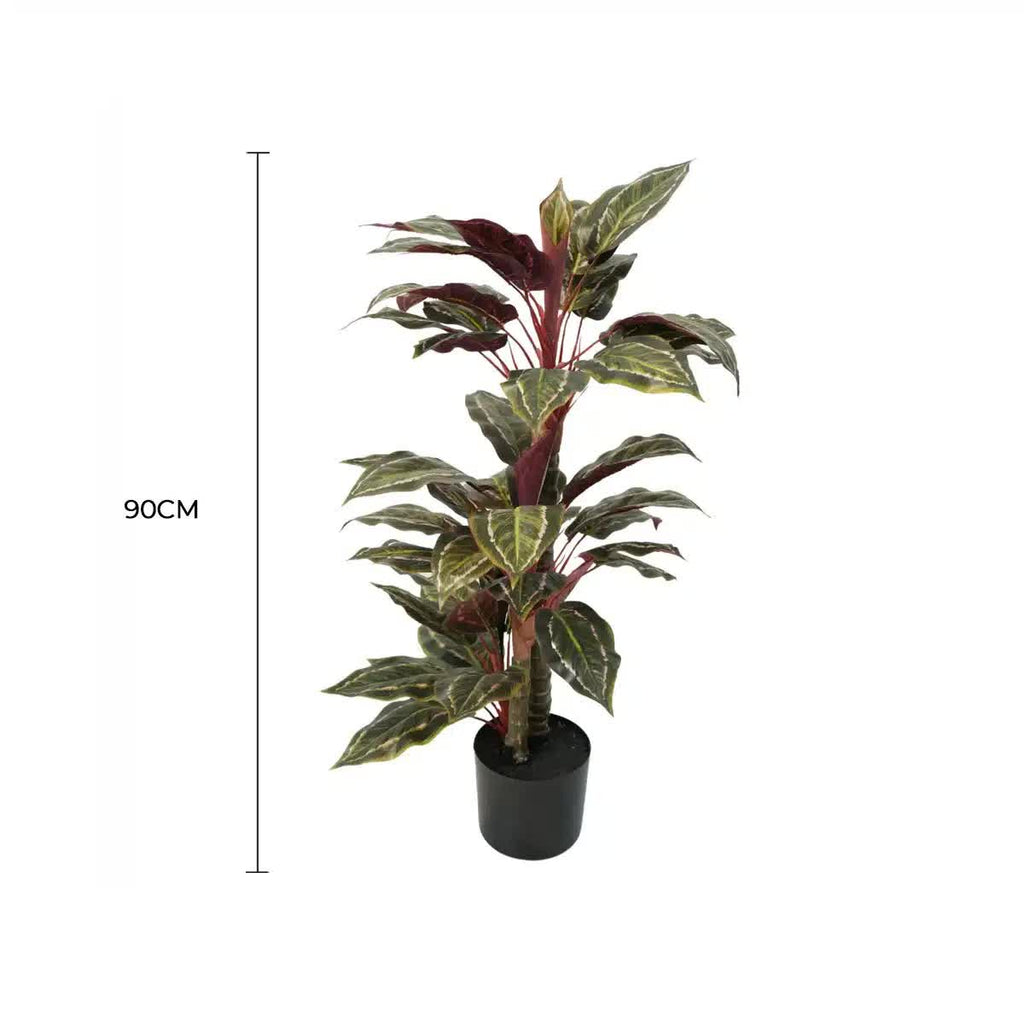 Artificial wide leaf Cordyline plant in a pot, 90cm tall, from Faux Flora, perfect for home and garden decoration.