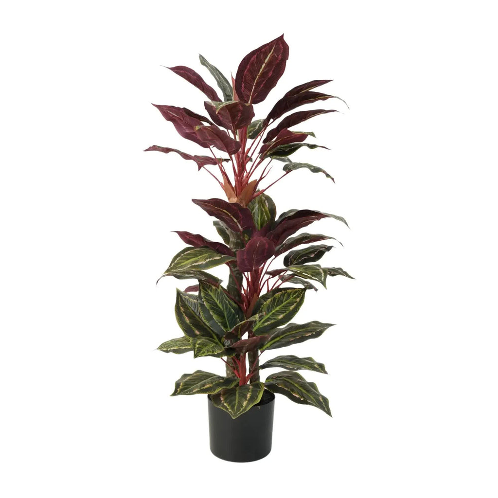 Artificial Cordyline plant with wide green leaves in a pot, 90cm tall, from Faux Flora, ideal for home and garden decor.