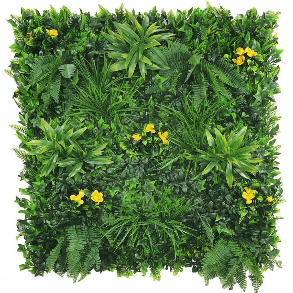 Yellow Rose vertical wall panel by Faux Flora, UV resistant artificial plant for home and garden decor, 100cm x 100cm.