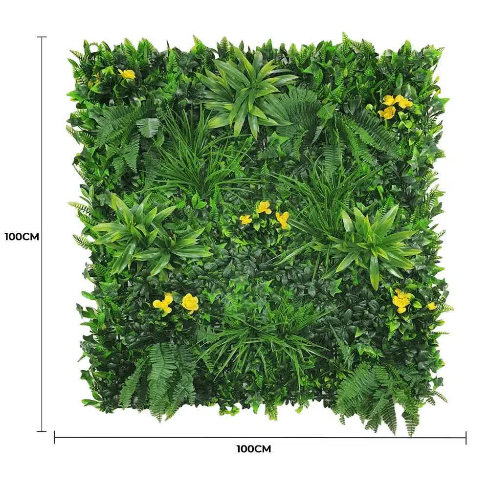 Yellow rose vertical wall panel by Faux Flora, UV resistant artificial wall plant for home and garden decor, 100cm x 100cm.