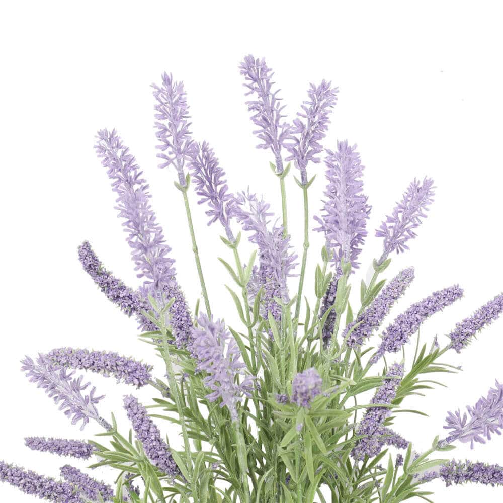 Artificial potted lavender plant by Faux Flora, 40cm tall, with vibrant purple flowers and green foliage in a decorative pot.