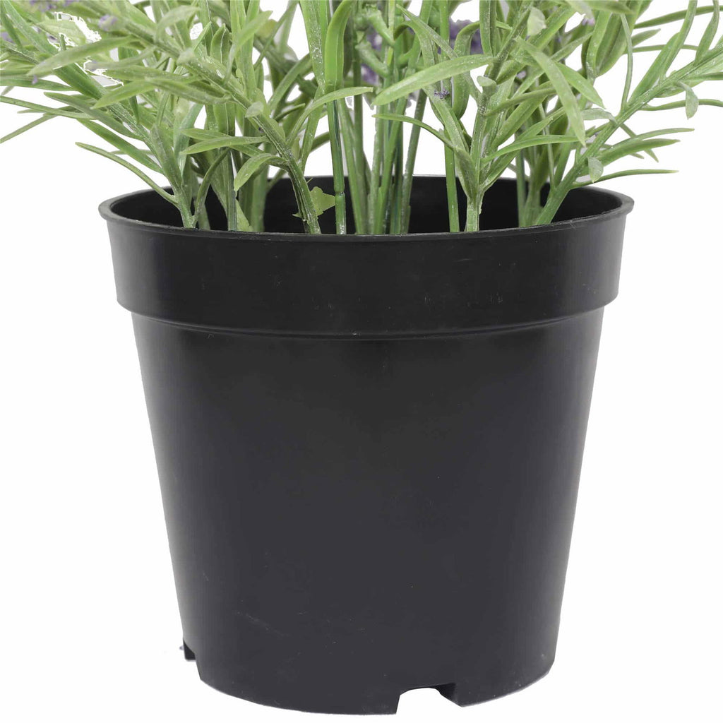 Artificial potted lavender plant by Faux Flora, 40cm tall, with realistic purple lavender flowers and green foliage in a pot.