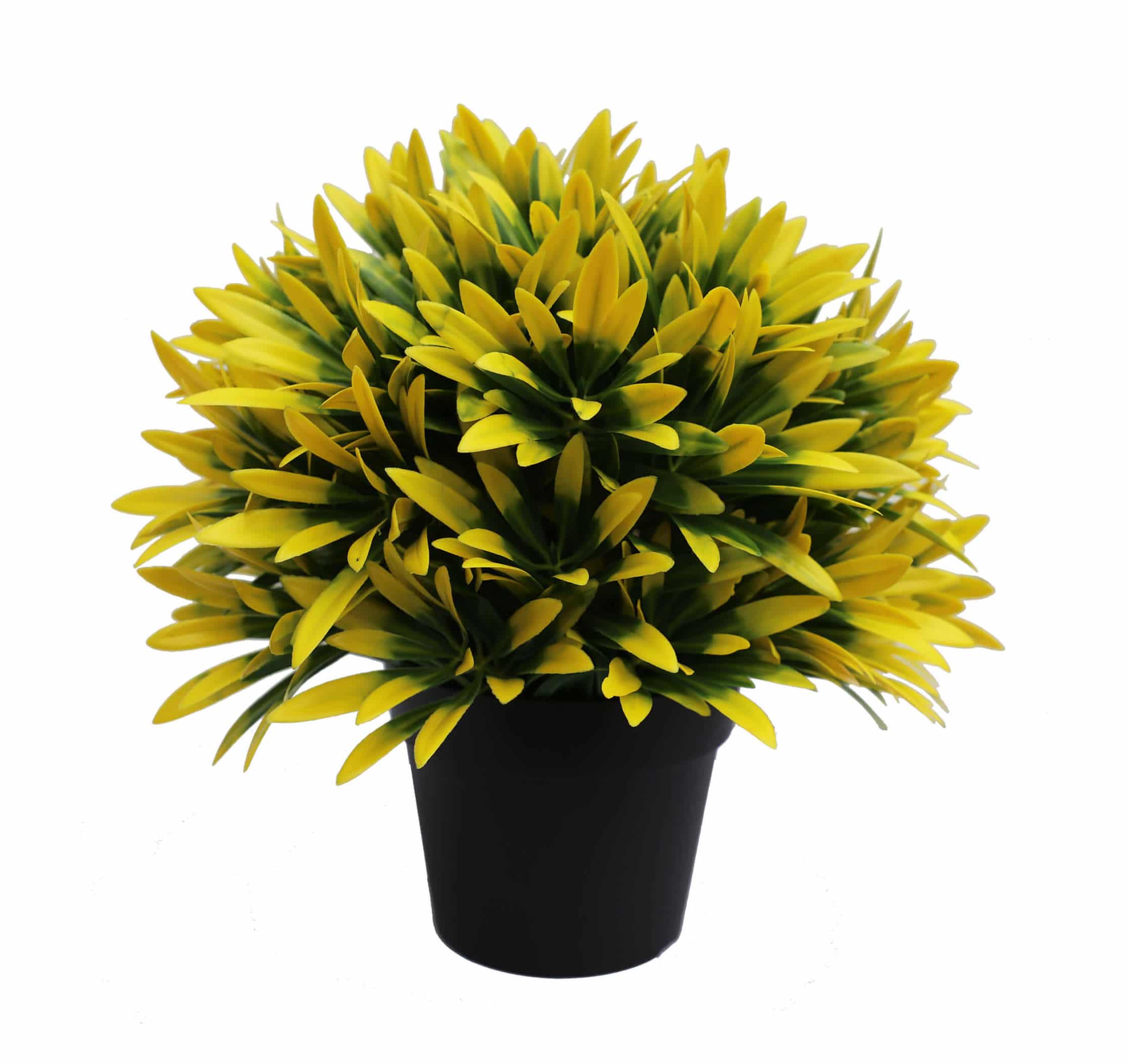 Set of four Faux Flora hanging basket with lush fern and small potted artificial plants for home or garden decor.