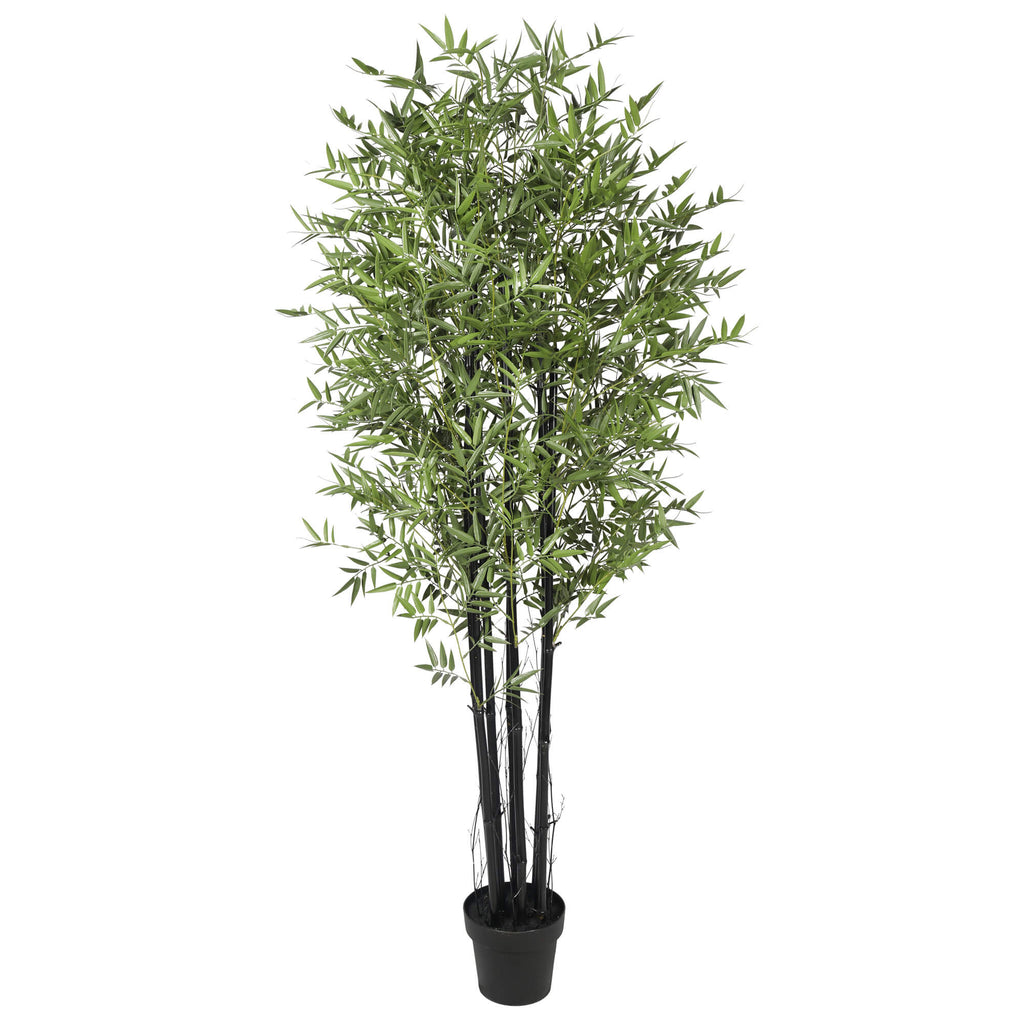 Potted artificial bamboo plant on a white background