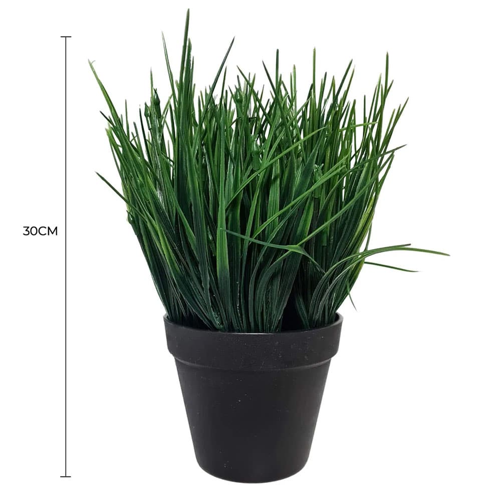 Artificial Mondo dense green grass in pot by Faux Flora, UV resistant, 30cm tall for home and garden decoration.