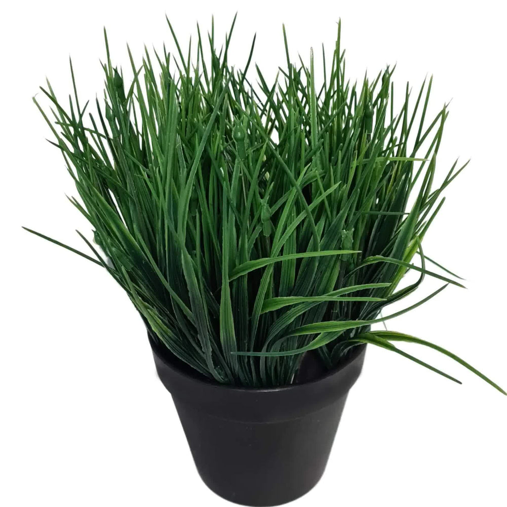 Potted artificial ornamental Mondo dense green grass plant by Faux Flora, UV resistant, 30cm for home and garden decor.