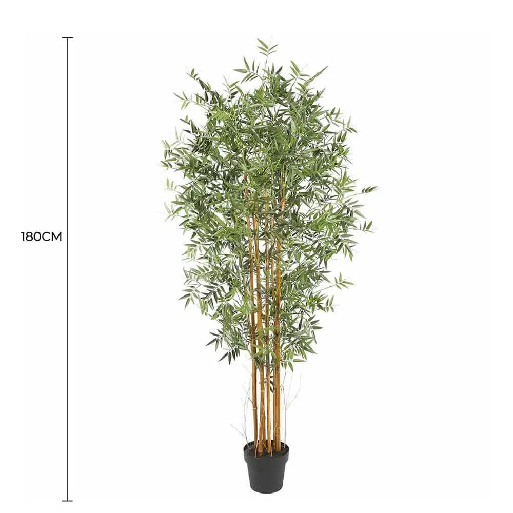 Artificial bamboo plant with dimensions on a white background