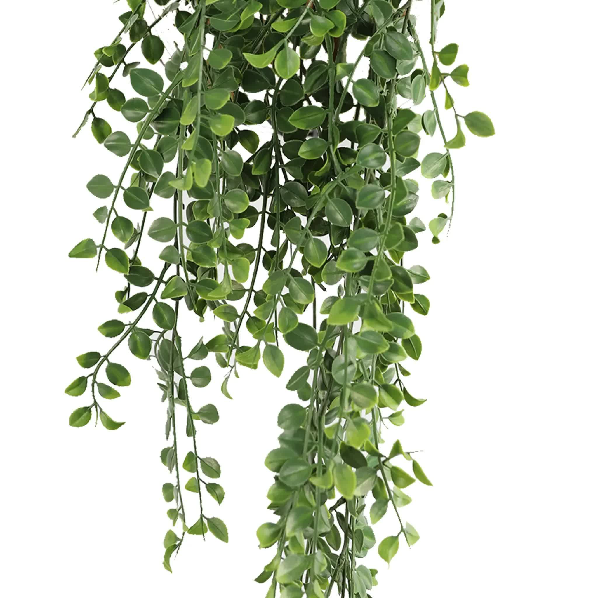 Artificial dark green hanging pearl garland bush by Faux Flora, UV resistant and fire rated, 79cm for home and garden decor.