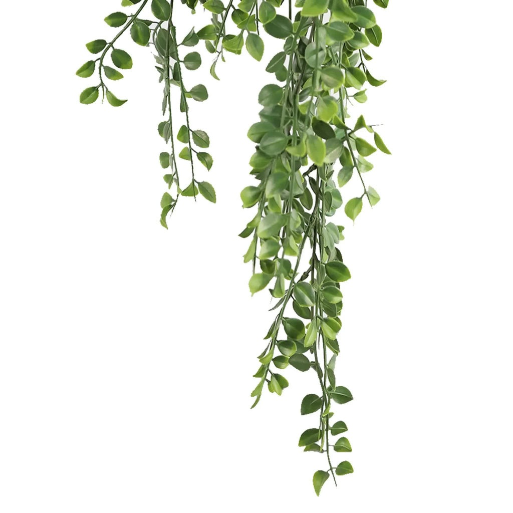 Artificial dark green hanging pearl garland bush by Faux Flora, UV resistant and fire rated, 79cm long for home and garden decor.