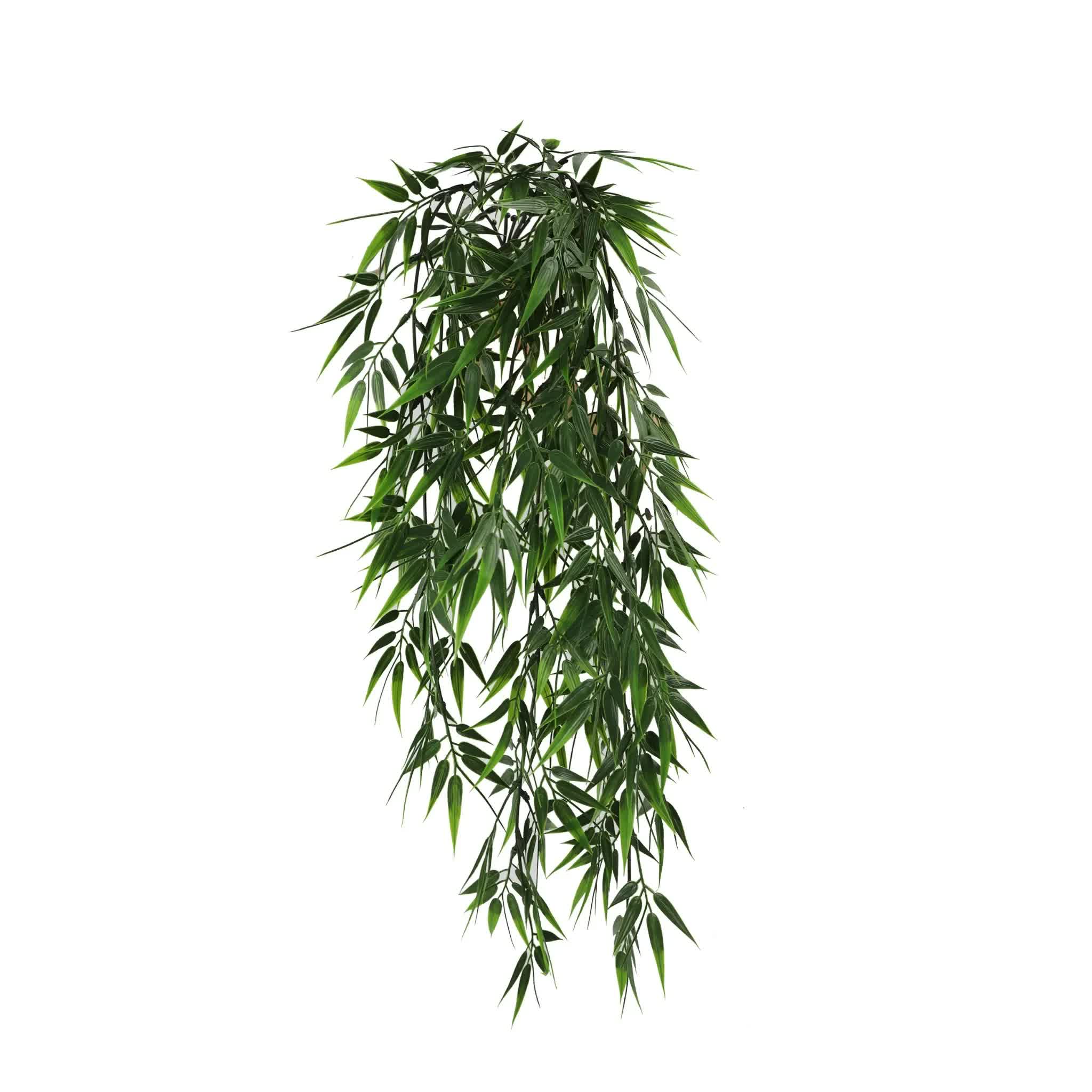Artificial hanging dark green bamboo leaf garland by Faux Flora, UV resistant and fire rated, perfect for home and garden decor.