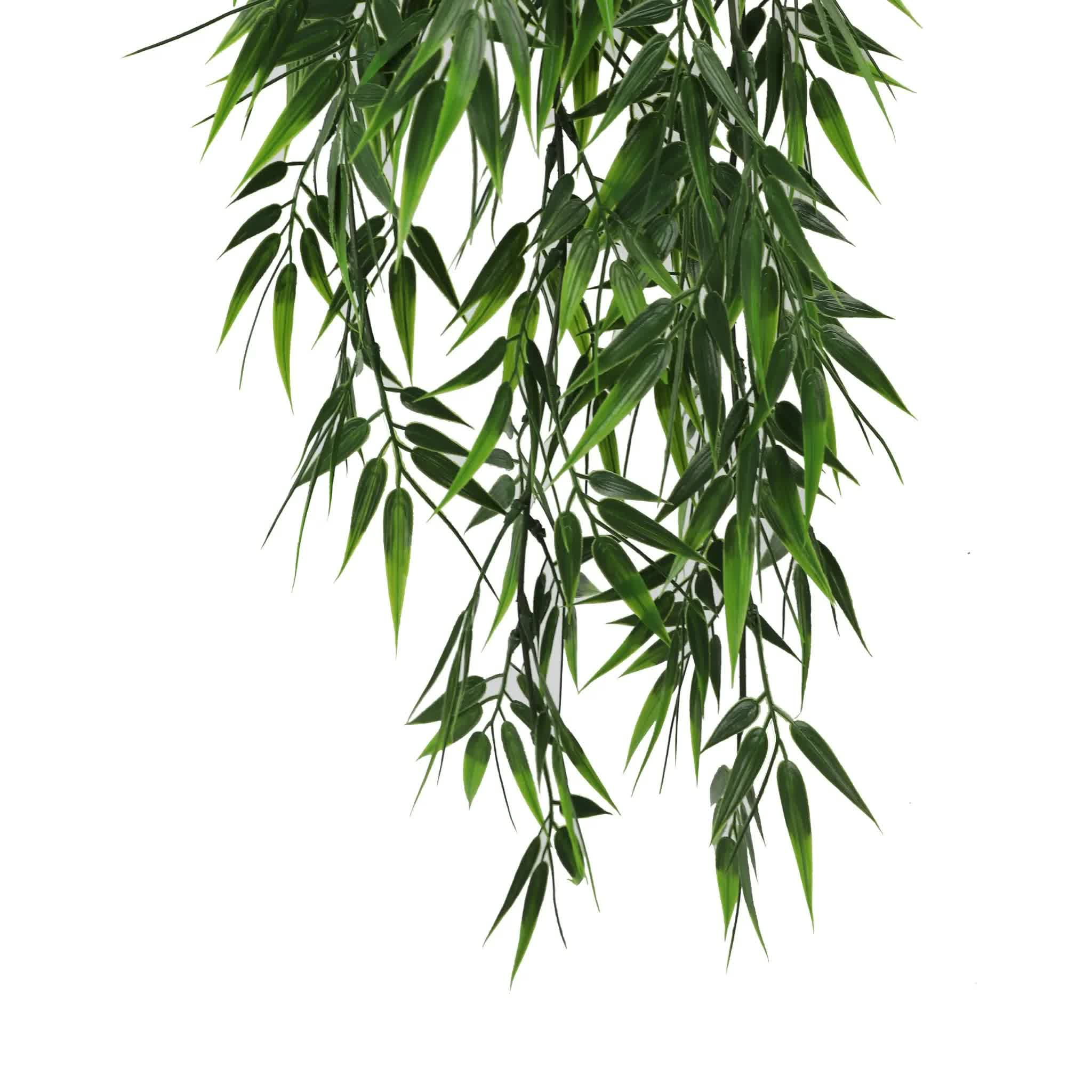 Dark green artificial hanging bamboo leaf garland by Faux Flora, UV resistant and fire rated, 6cm wide for home and garden decor.