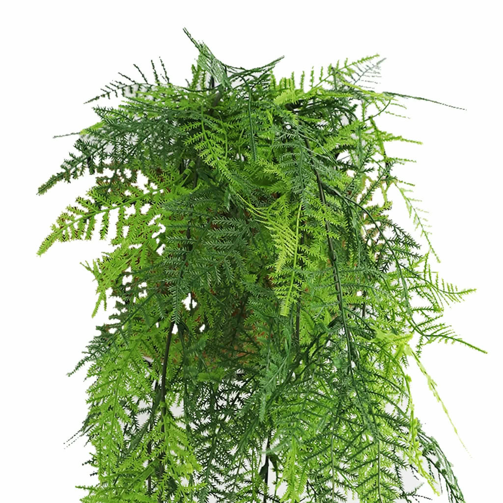 Vivid green artificial hanging lace fern garland by Faux Flora, 76cm UV resistant and fire rated, ideal for home and garden decor.