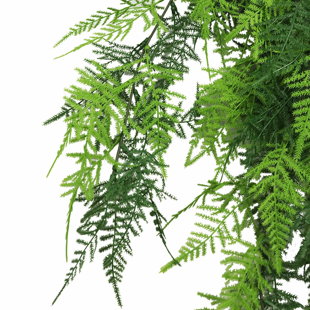 Vivid green artificial hanging lace fern garland by Faux Flora, 76cm, UV resistant and fire rated, suitable for home and garden decor