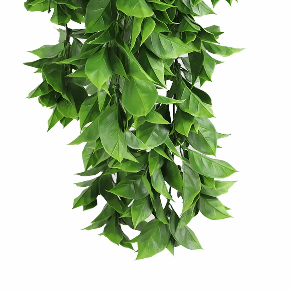 Vivid green artificial hanging Pothos bush by Faux Flora, 72cm, UV resistant and fire rated, ideal for home and garden decor.