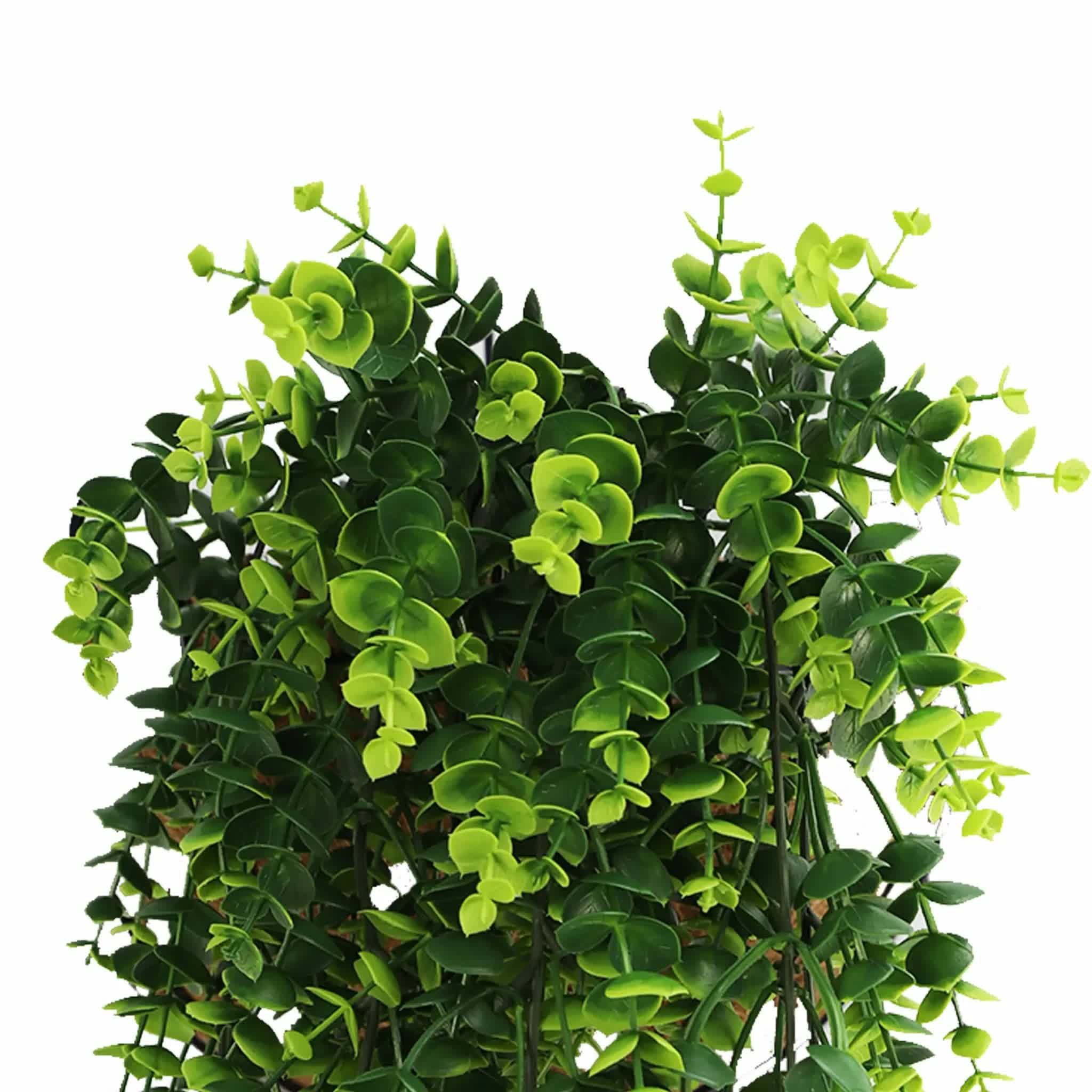 Artificial dense hanging eucalyptus garland by Faux Flora, lush green, 77cm, UV resistant and fire rated for home and garden decor.
